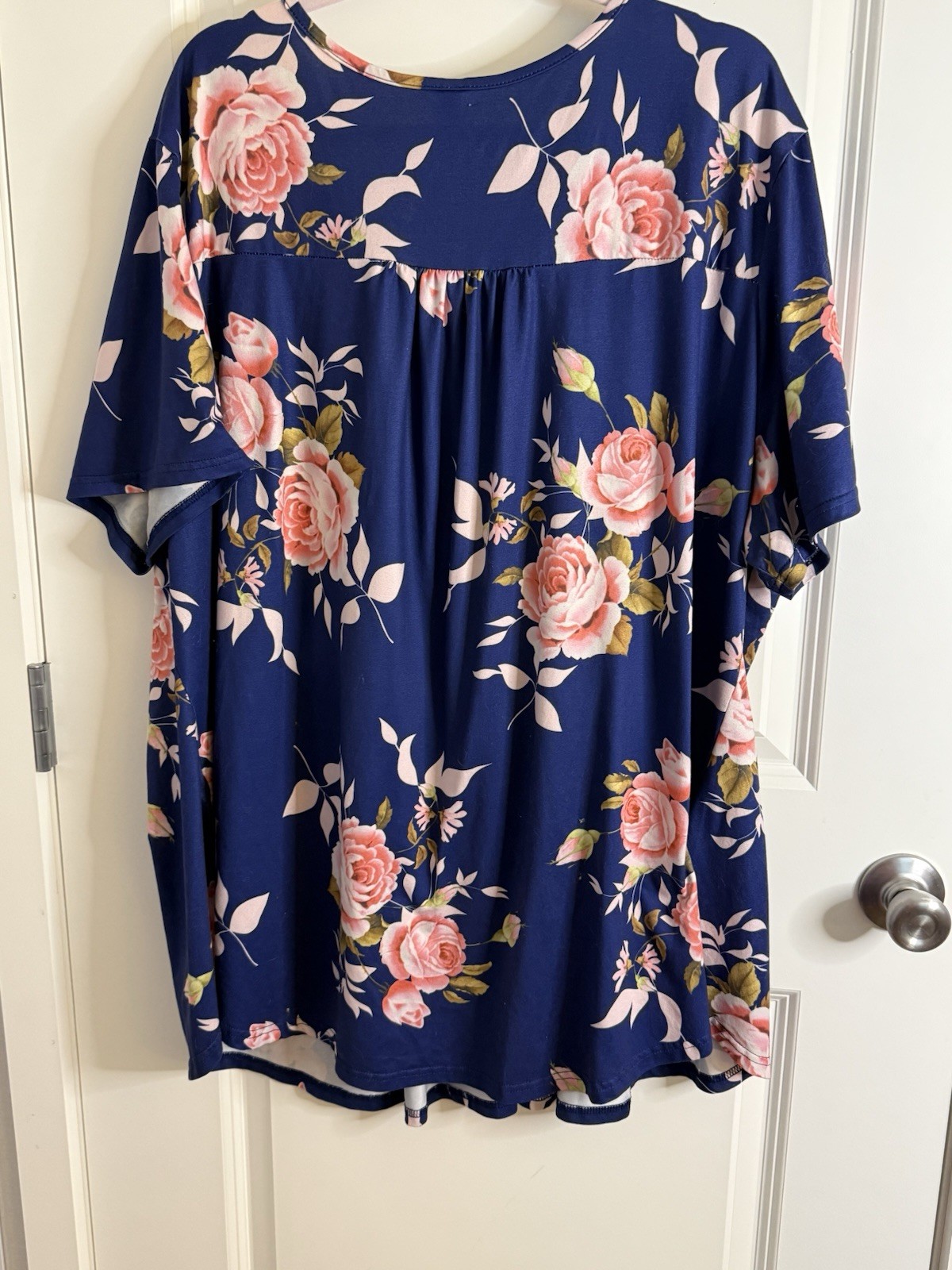 Allegrace Women’s Plus Size 4X Navy Pink Rose Floral Babydoll Tunic Top