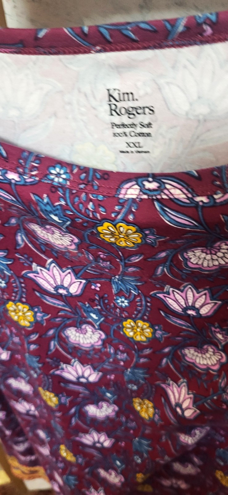 Kim Rogers 100% Cotton Floral Knit Top, 3/4 Sleeve Crew Neck, XXL