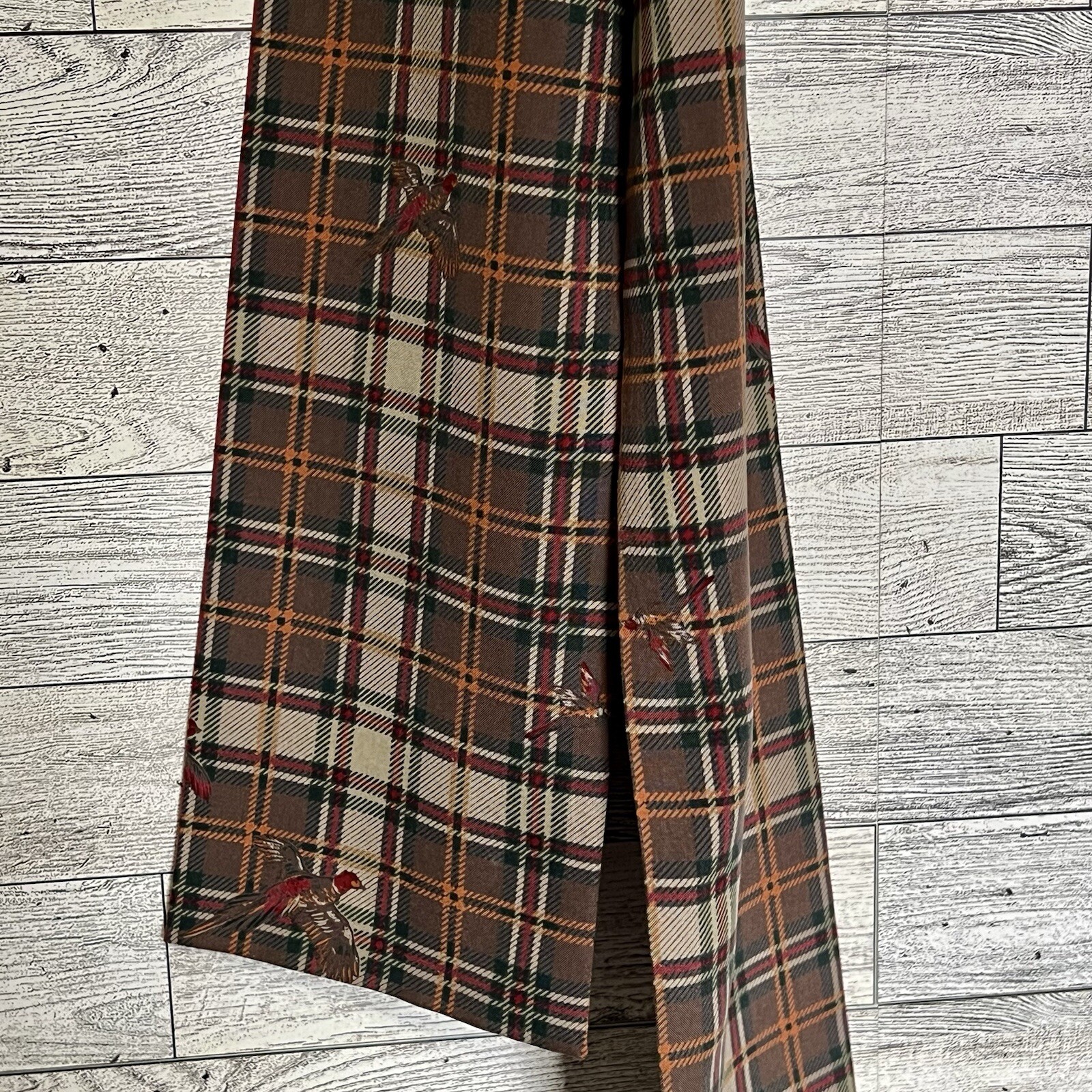JH Collectibles Size Sm/Med Plaid Top w/Pheasants Fabric Covered Buttons Scarf