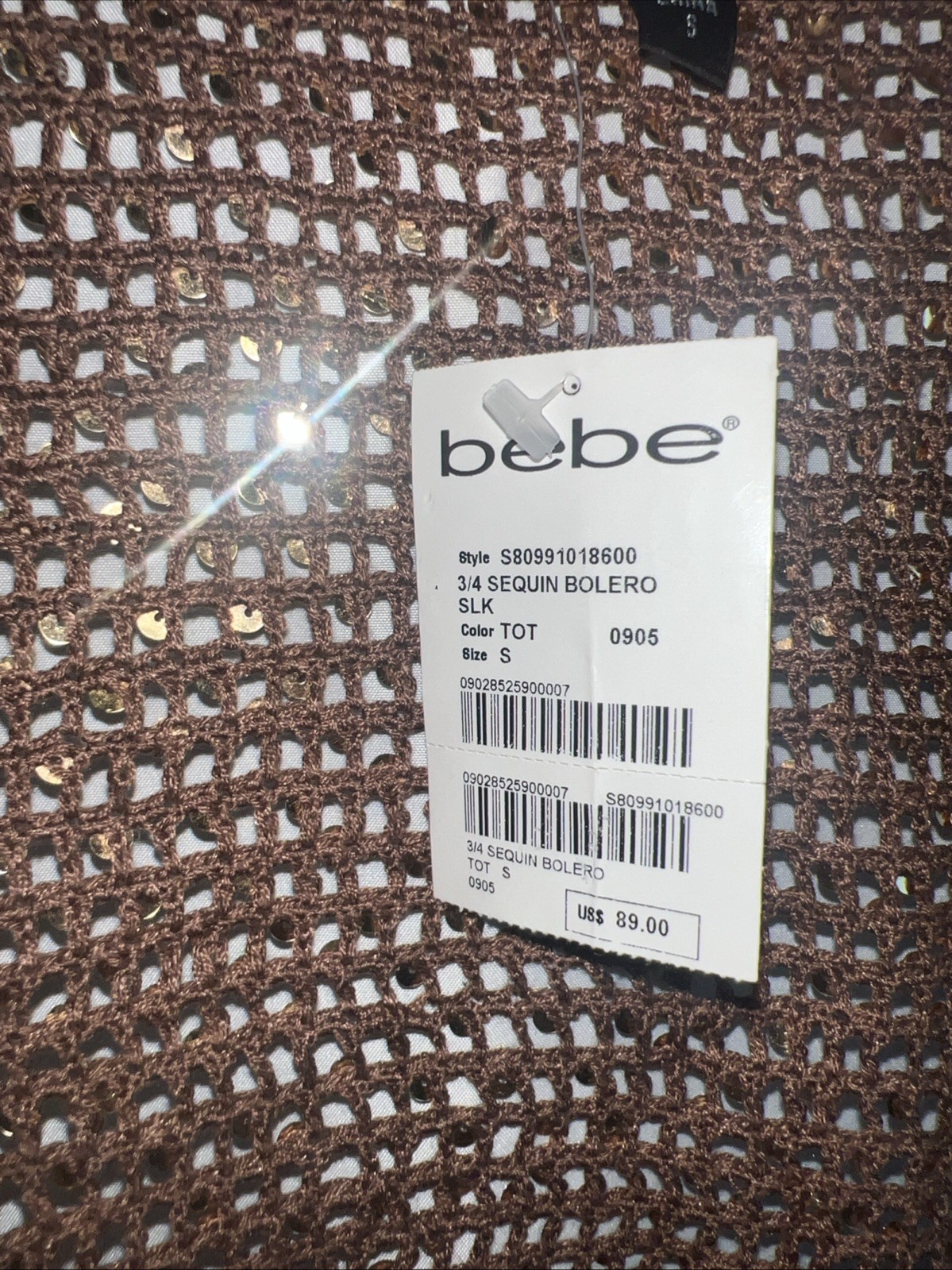 Vintage Y2K Bebe 100% Silk 3/4 Sequin Bolero NWT