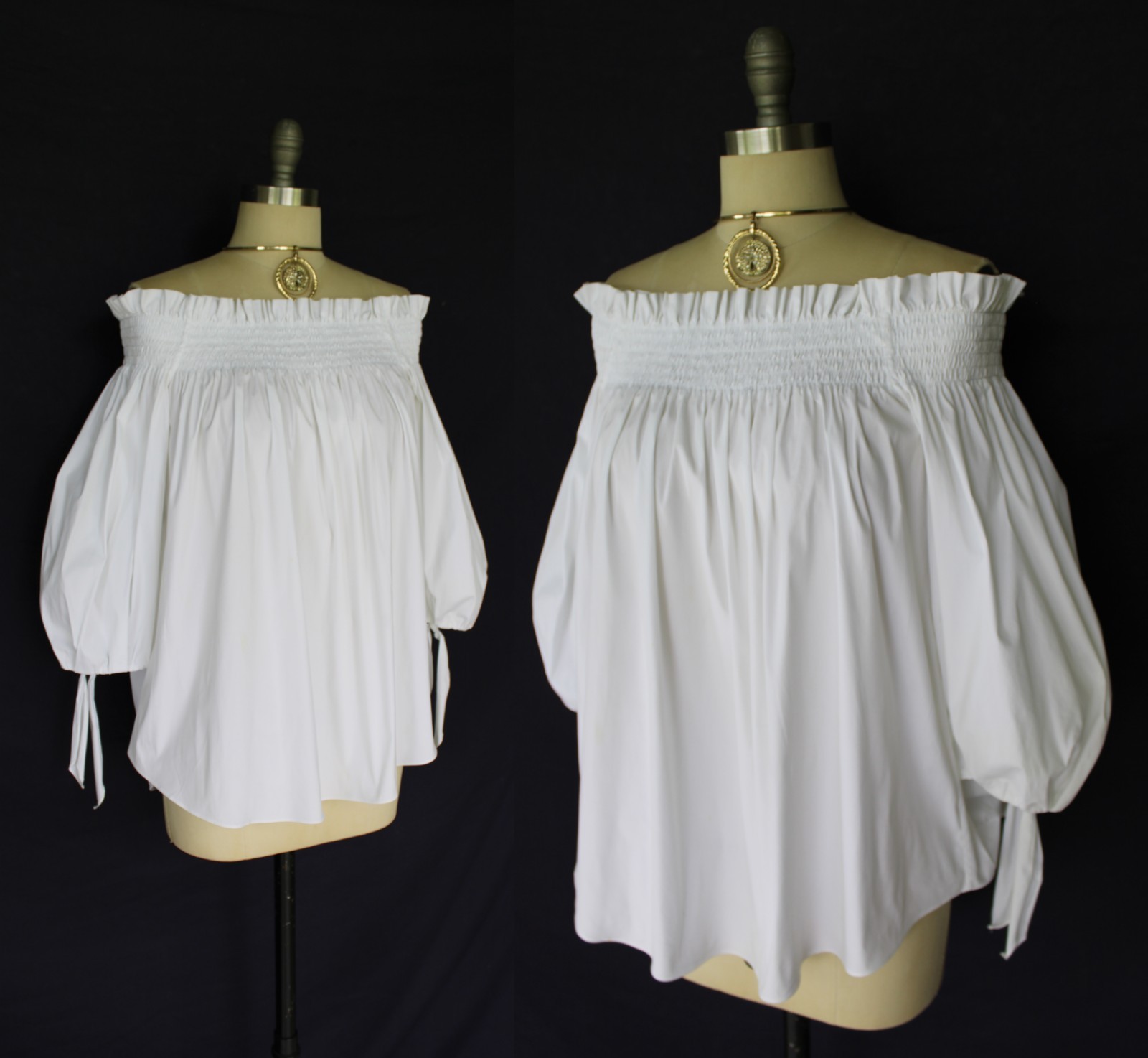Caroline Constas Lou Off Shoulder Puff Sleeves peasant tunic dress Blouse white