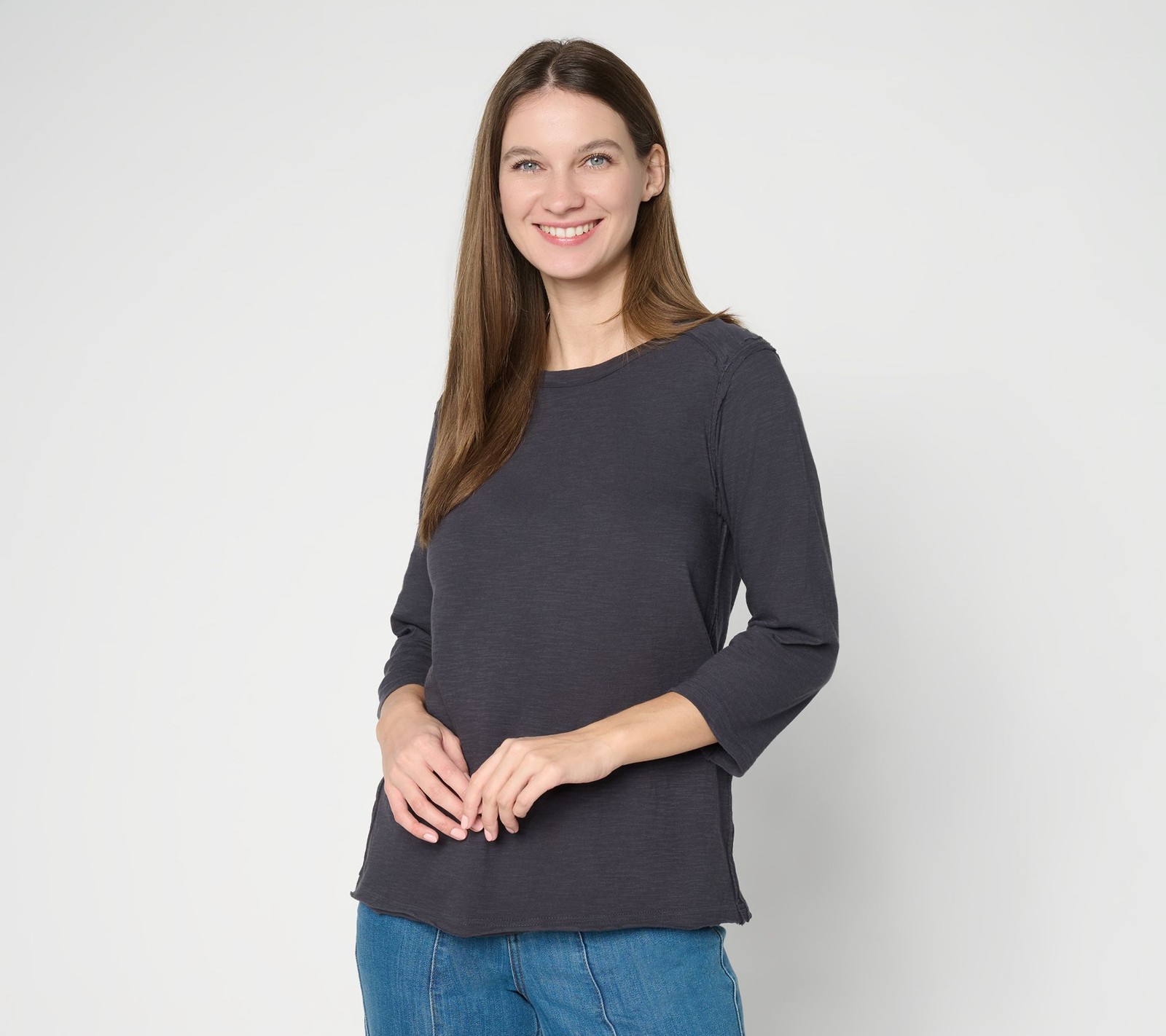 LOGO by Lori Goldstein Principles 3/4 Sleeve Seam Detail Top Phantom 2X New
