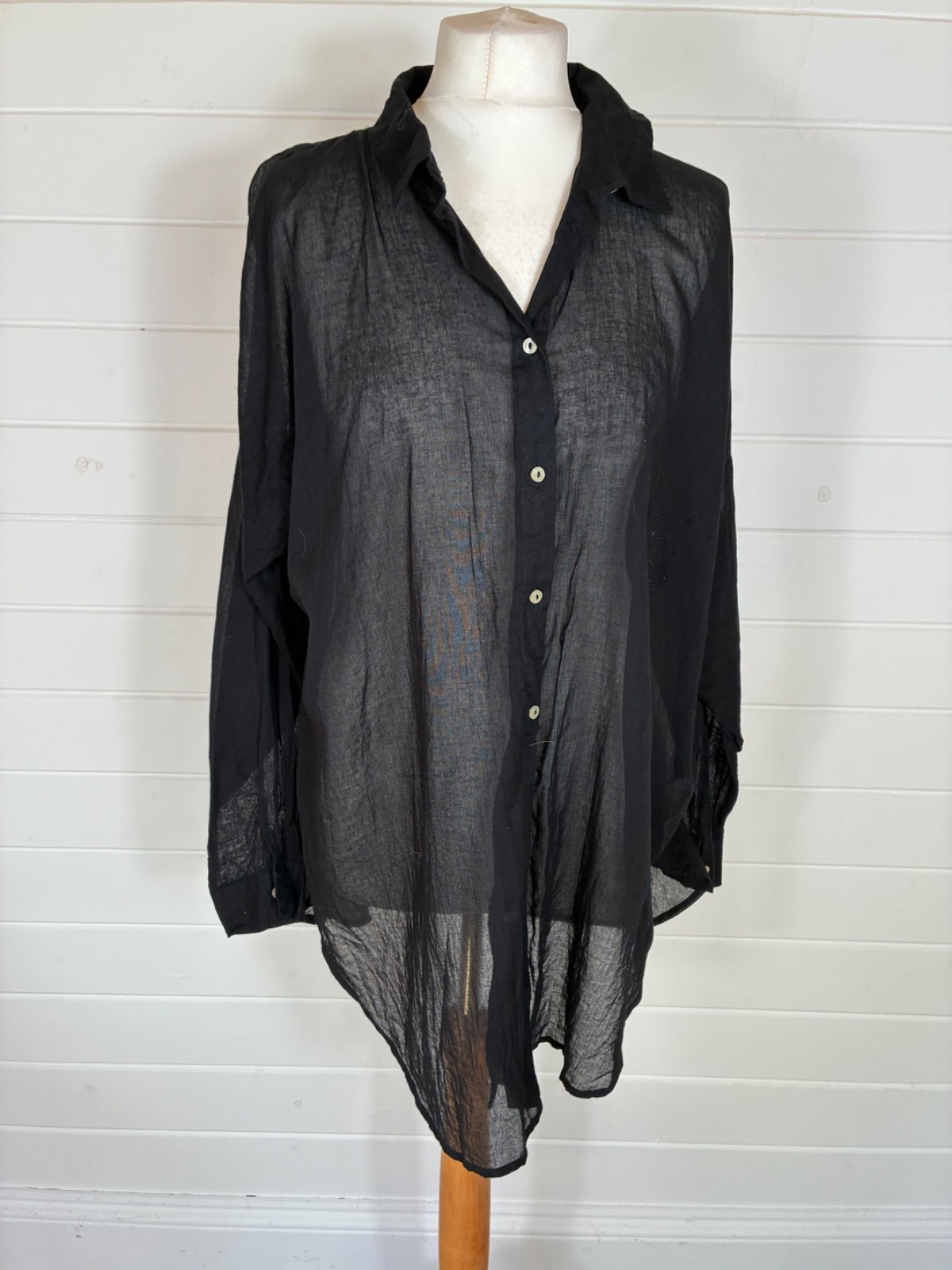 PRIMARK SIZE S 10 / 12 BLACK LIGHTWEIGHT COVER UP HOLIDAY SHIRT BEACH