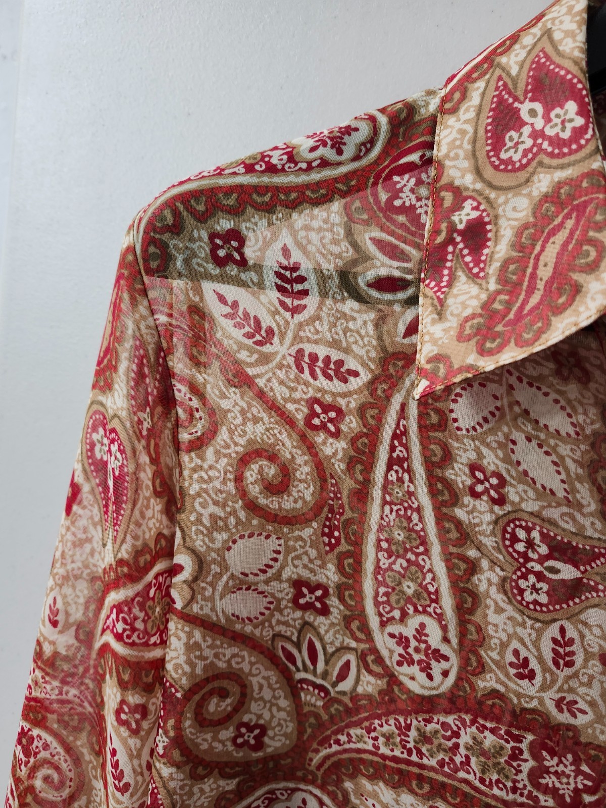 Impressions Of California Top Womens L Blouse Button Up Paisley AOP VTG 80s 90s