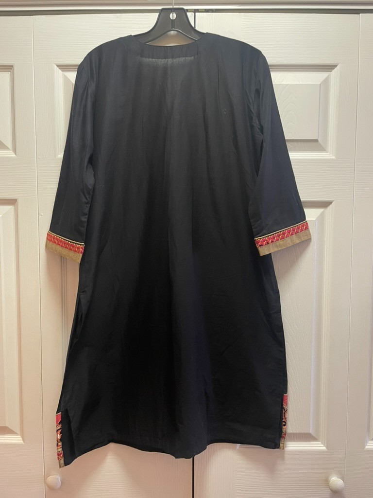 Black Kashmiri Tunic Aari Embroidered Boho Top V Neck Loose Fit Festival