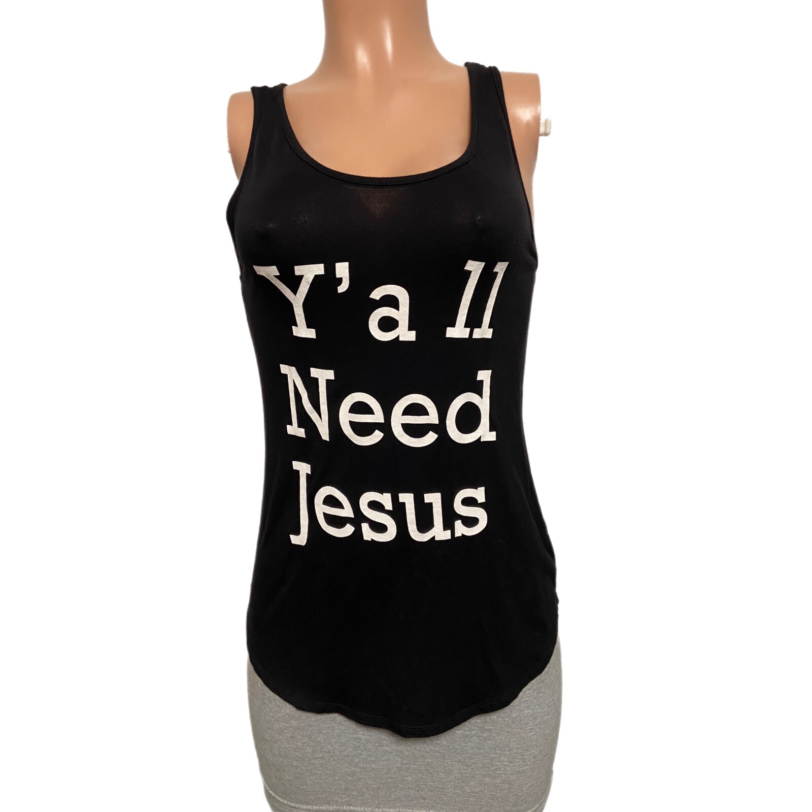 Black *Yall Need Jesus* Loose Graphic Tank Top New Casual Graphic Top Christian