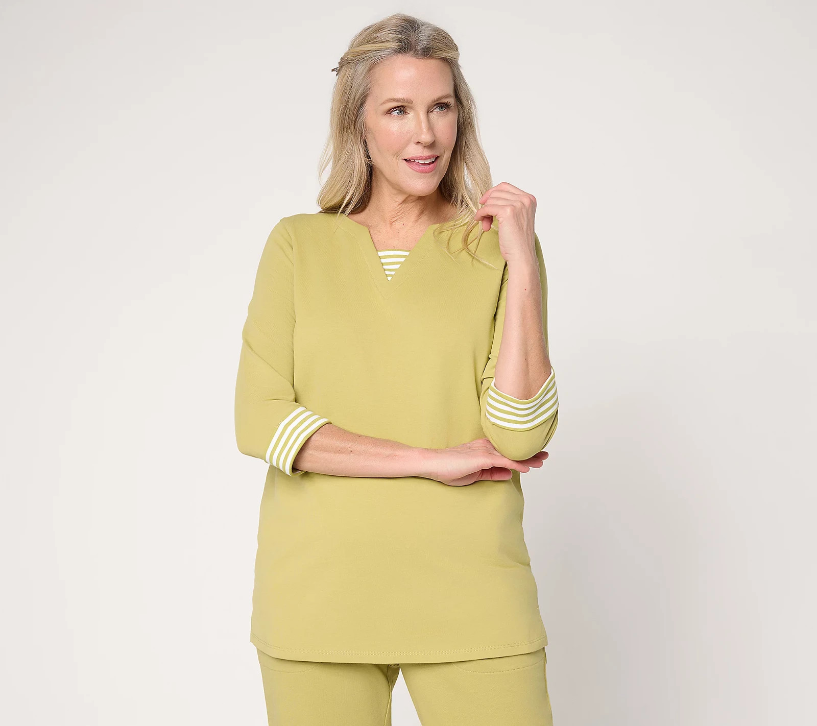 Denim & Co. Active Regular French Terry Split Neck Tunic NWT A718531