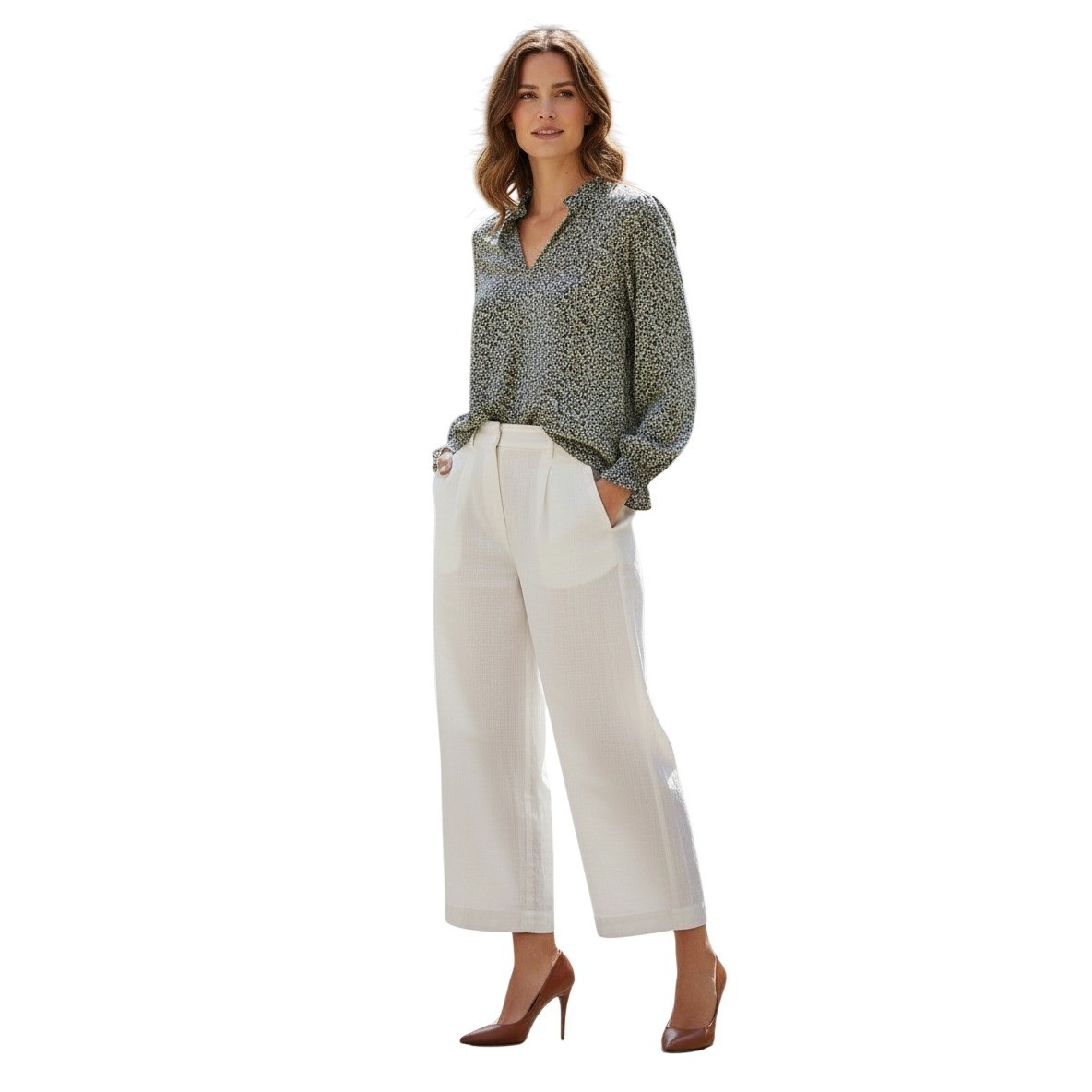 Madewell NEW 100% Silk Floral Print Ruffle Sleeve Blouse Blue Beige Fits Small