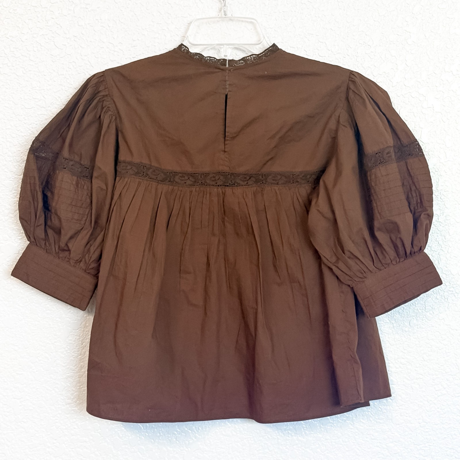 Zara ZW Collection Pleated Lace Blouse Women’s XS Brown Romantic Prairie