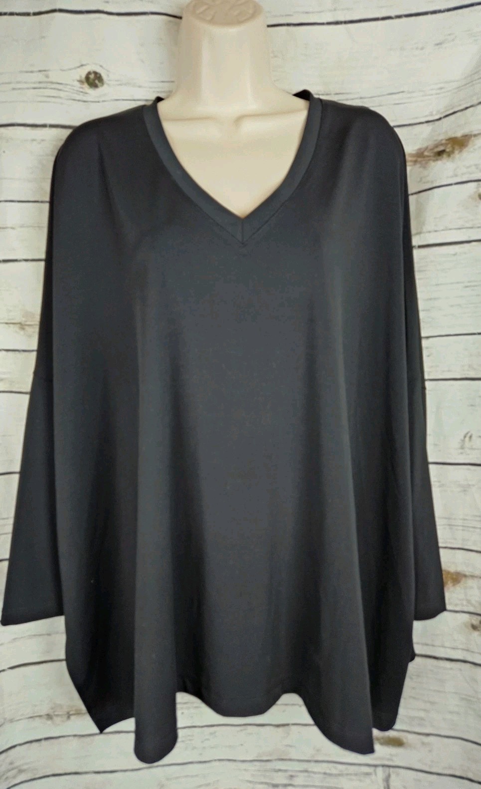 Planet by Lauren G Black Microfiber Boxy Tunic Top One Size V-Neck Oversized