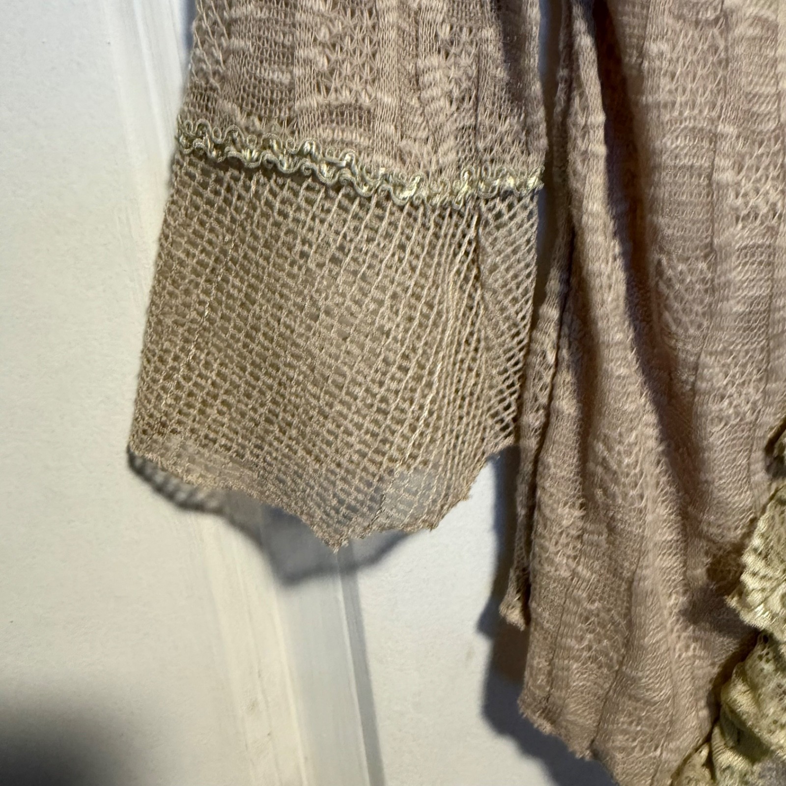 Pretty Angel Linen Blend Top Lace Bead Trim Size Small Fairy Bohemian