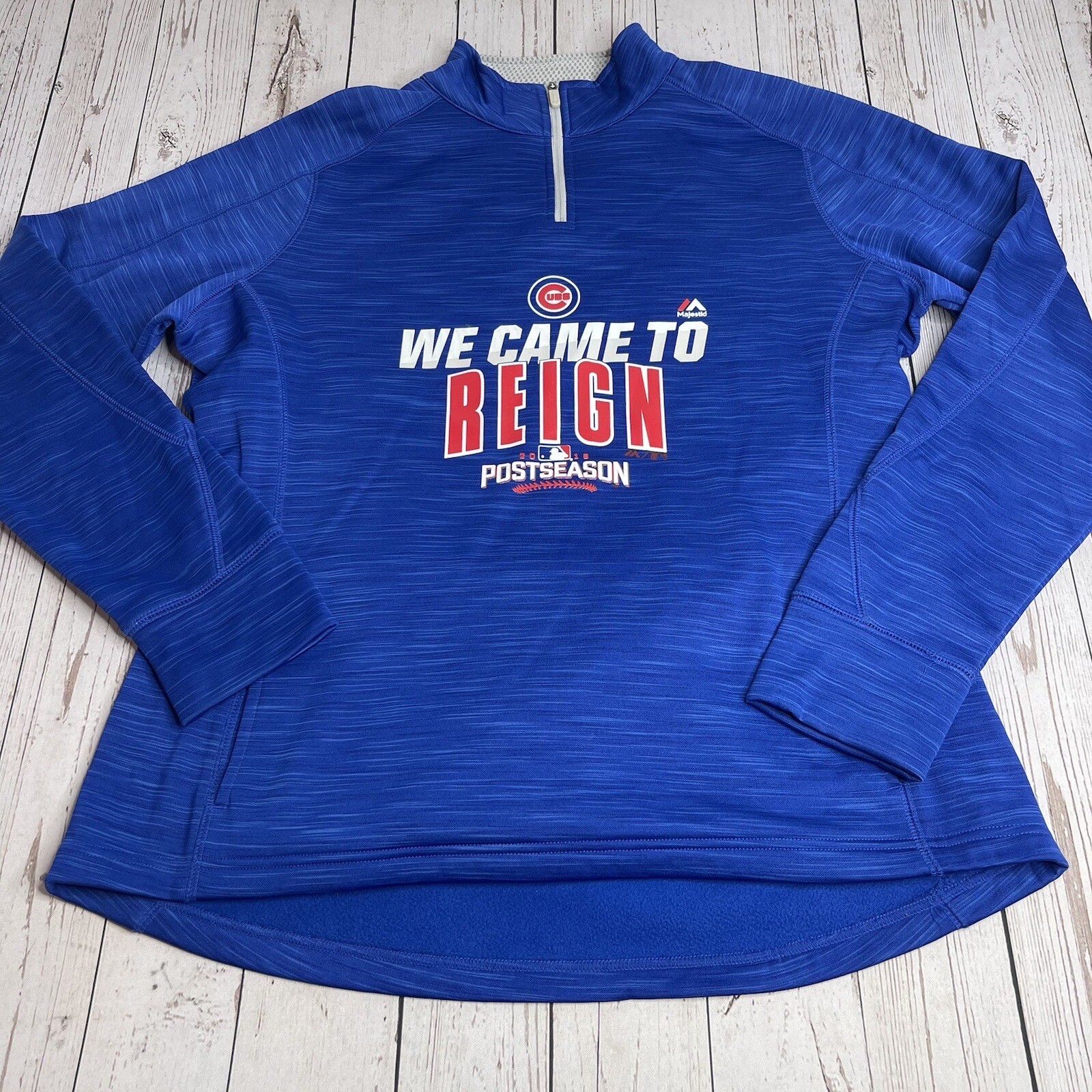 Chicago Cubs Majestic 1/4 Zip Pullover Softshell Sweatshirt Womens Large Blue
