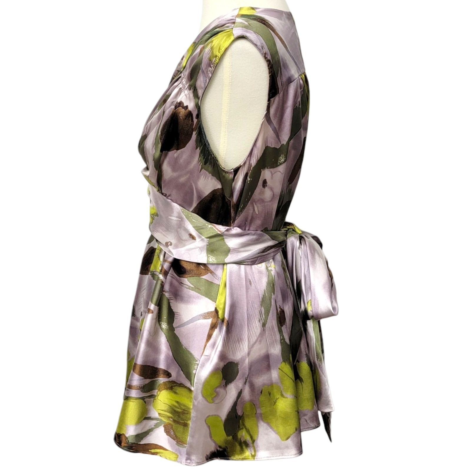 Simply Vera Vera Wang Top 8 Satin Tie Waist Forest Fairy Watercolor Sleeveless