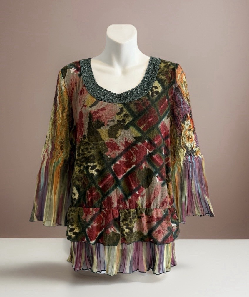Vintage ALBERTO MAKALI Top Blouse Sz M Crinkle Ruffle Layered Look 90s