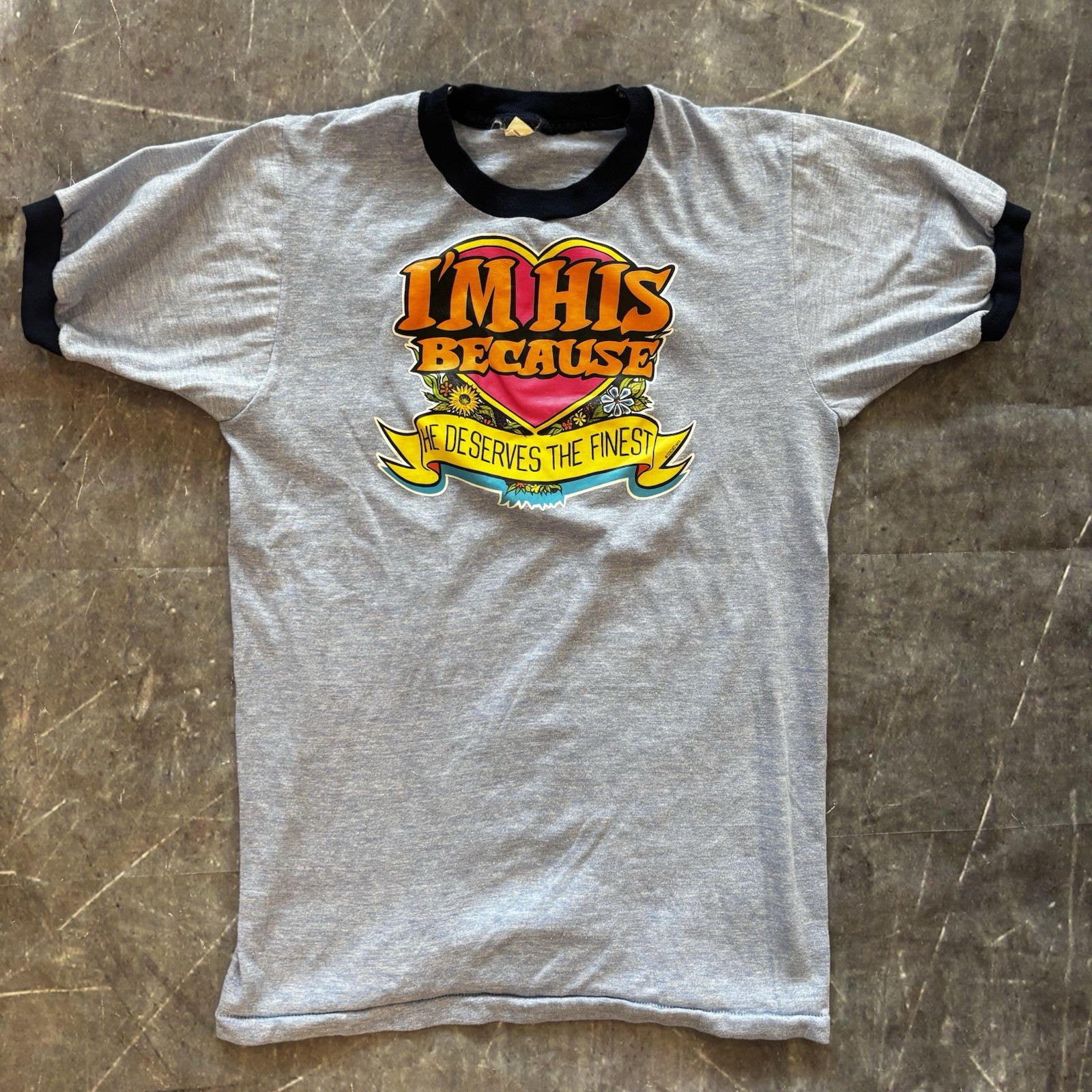 Vintage 70s Iron-on I’m His Because He Deserves The Best Ringer T-Shirt Small