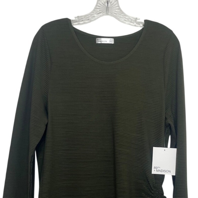 89th Madison Long Sleeve Shirt Ribbed Medium Forest Night New Ruched Side