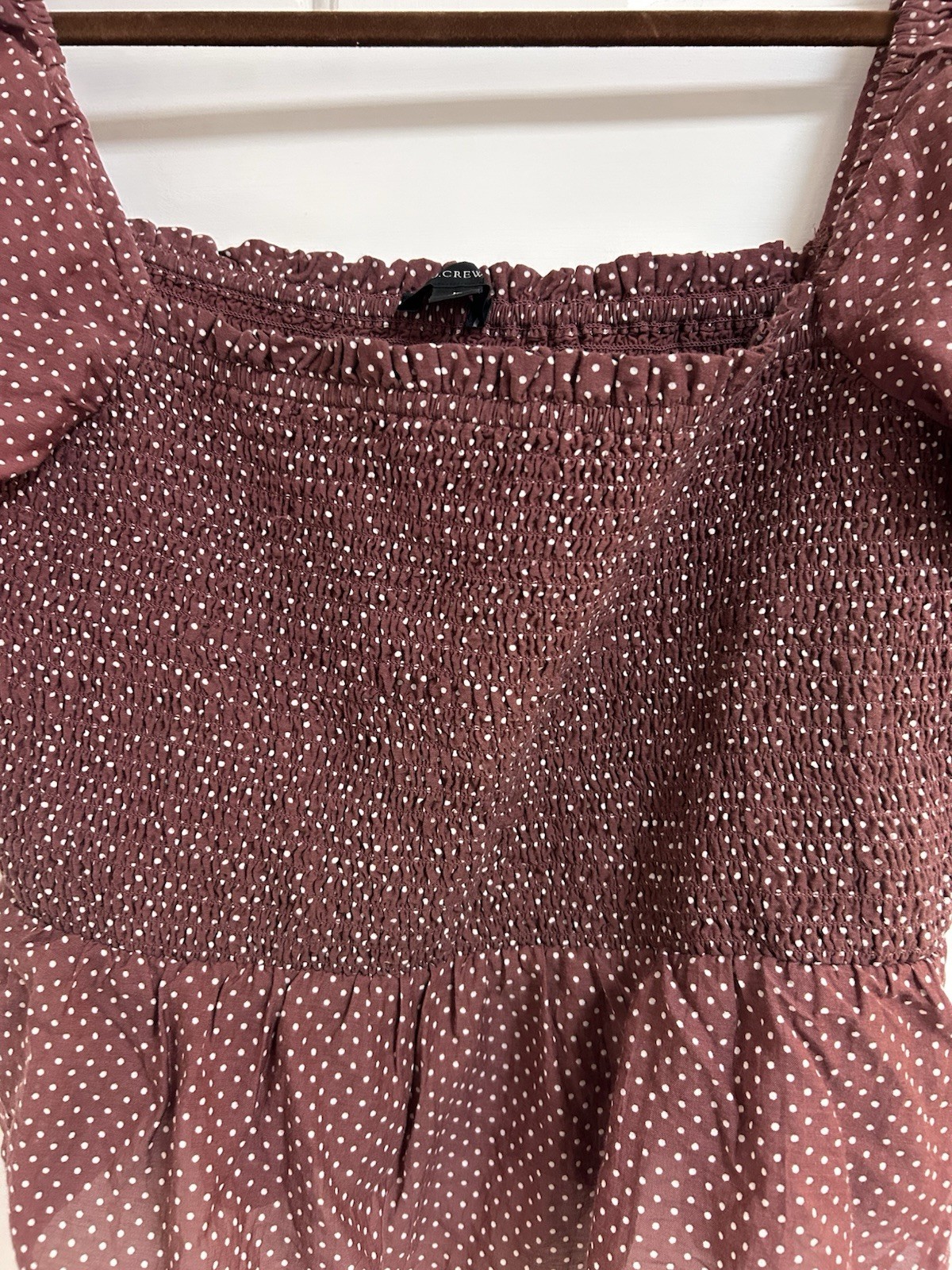 J.Crew Size Large Squareneck Smocked Cotton Voile Peplum Dot Top L BG310