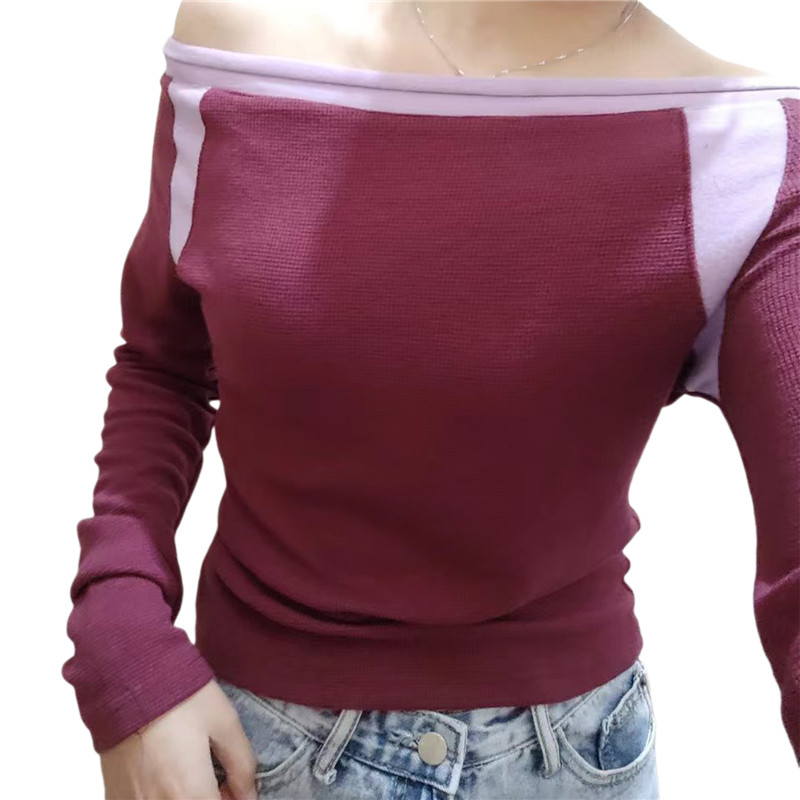 Y2k Fairy Grunge Top Vintage Aesthetic Patchwork Off Shoulder Long Sleeve T
