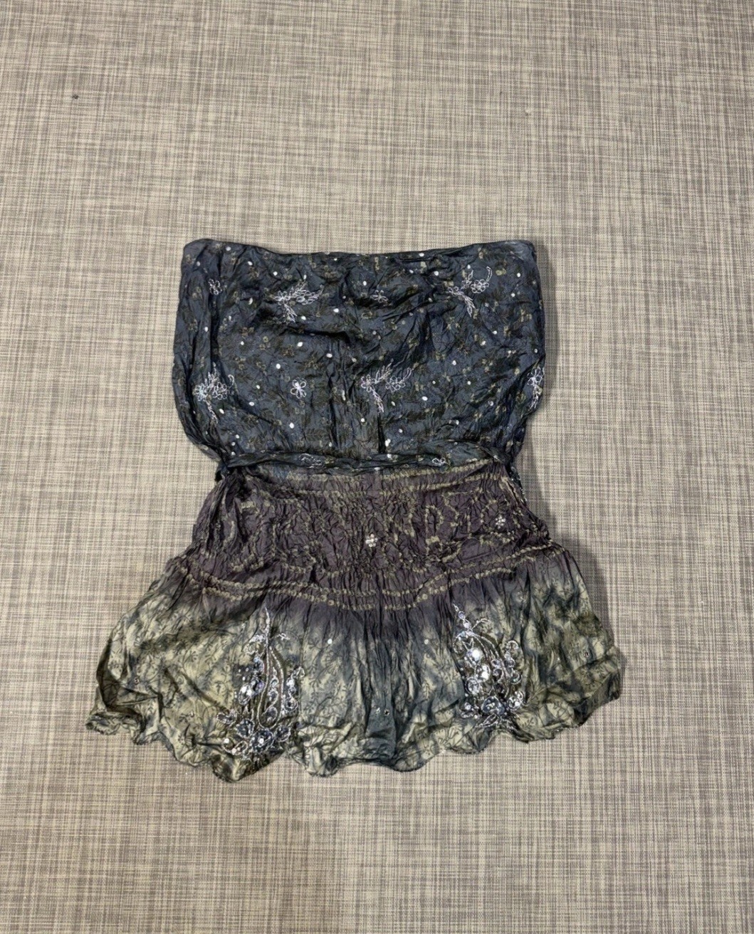 Strapless Tie Back Womens 100% Silk Top Y2K Boho Fairy Grunge Sz M/L