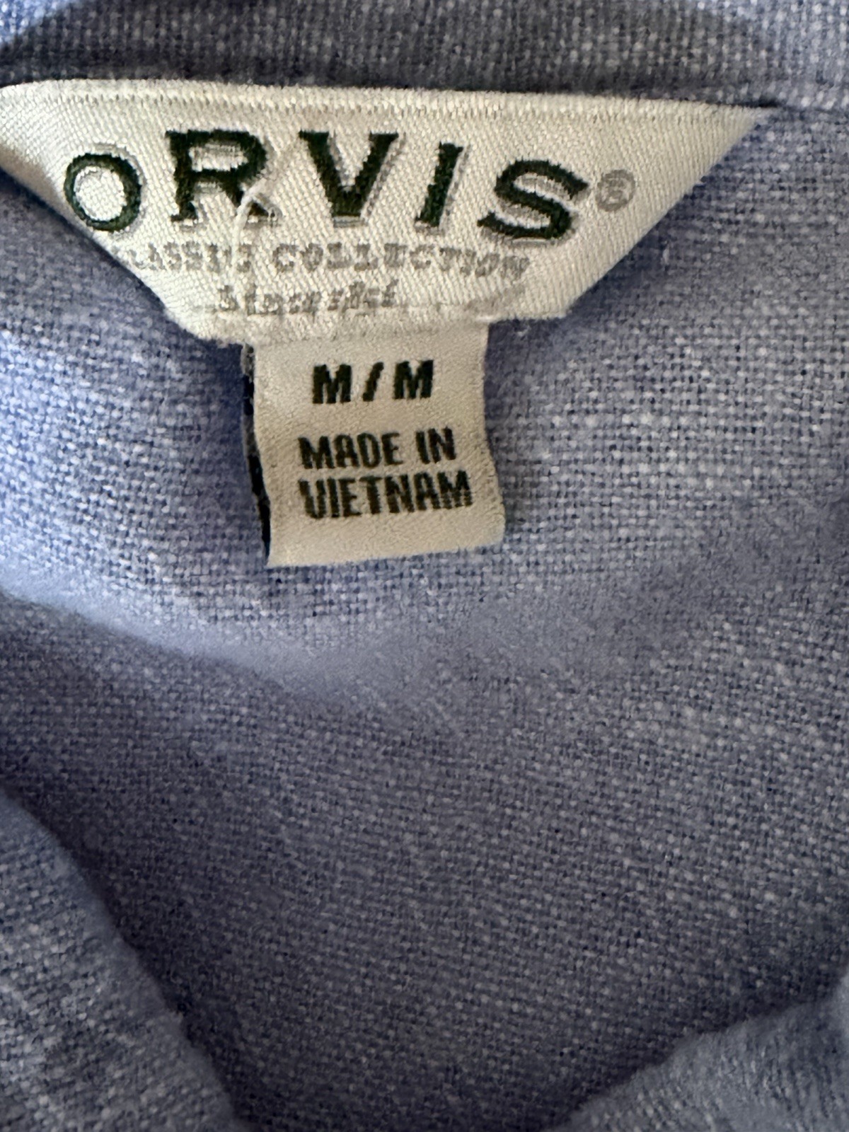 Orvis Blue Solid Linen Rayon Woven Collared Button-Up Long Sleeve Top Size M