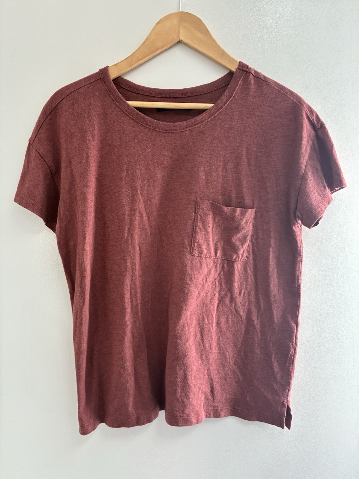 Abercrombie&Fitch Women’s Solid Wine Red Sheer Cotton Blend Short Sleeve Shirt S