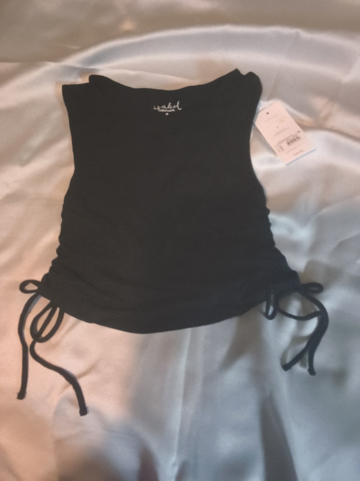 New Ingrid & Isabel Maternity Small Black Sleeveless Top Drawstring Sides Knit