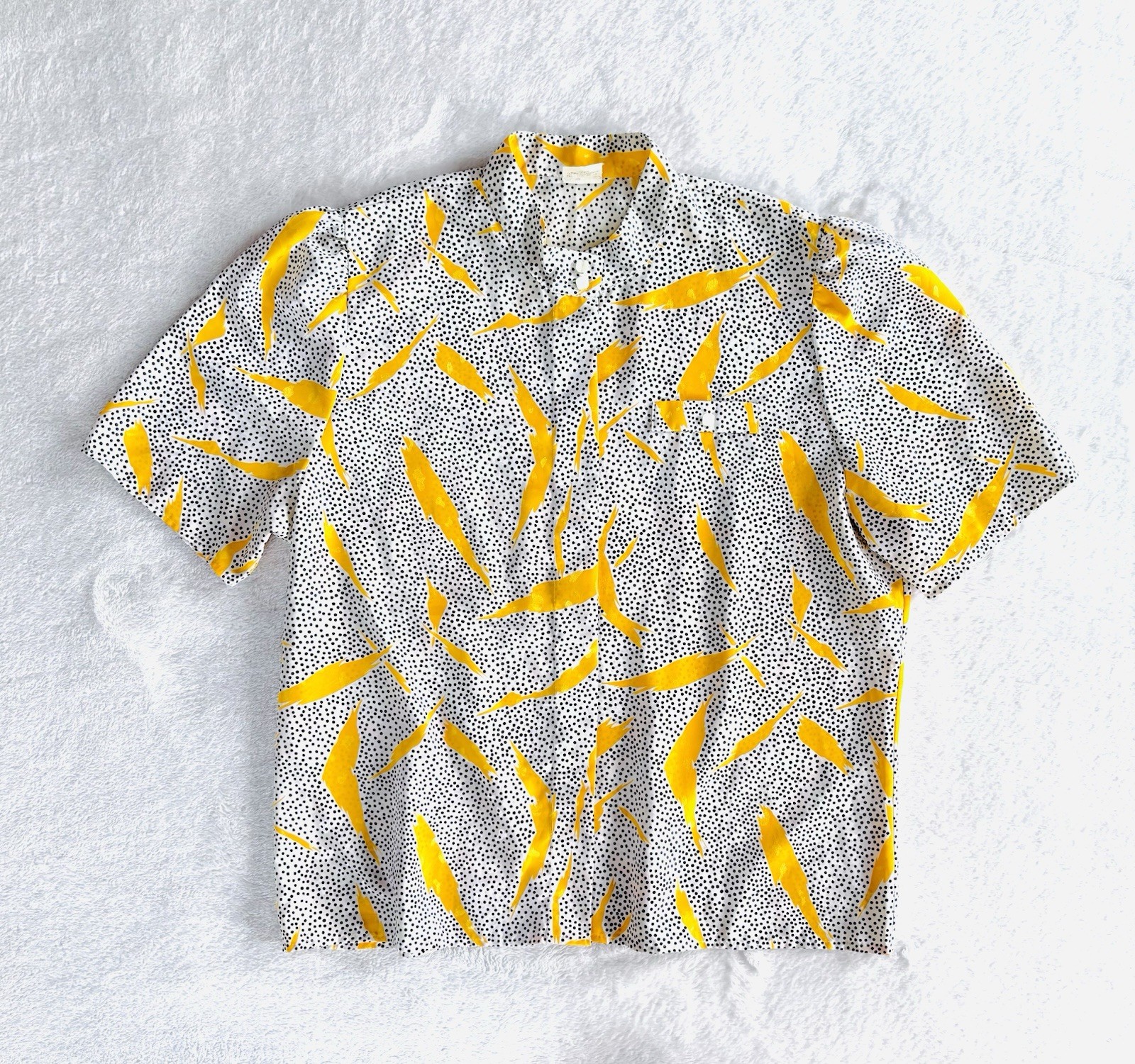 Vintage 80s St. Michael Button-Up Short Sleeve Blouse, Black White & Gold