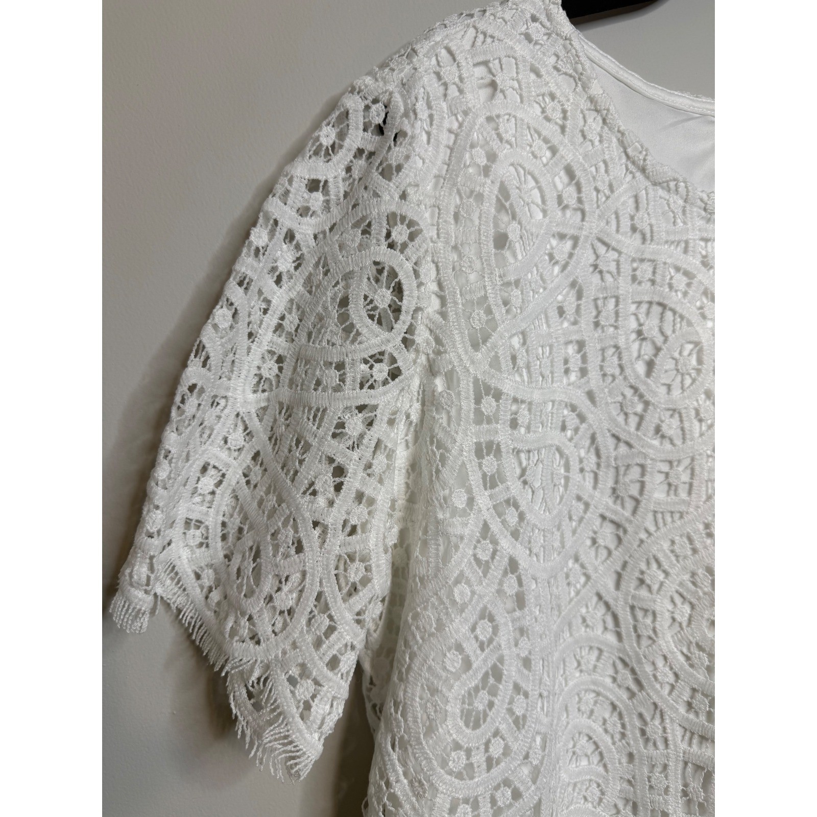 Philosophy Womens White Lace Lined Short Sleeve Feminine Blouse Top Large