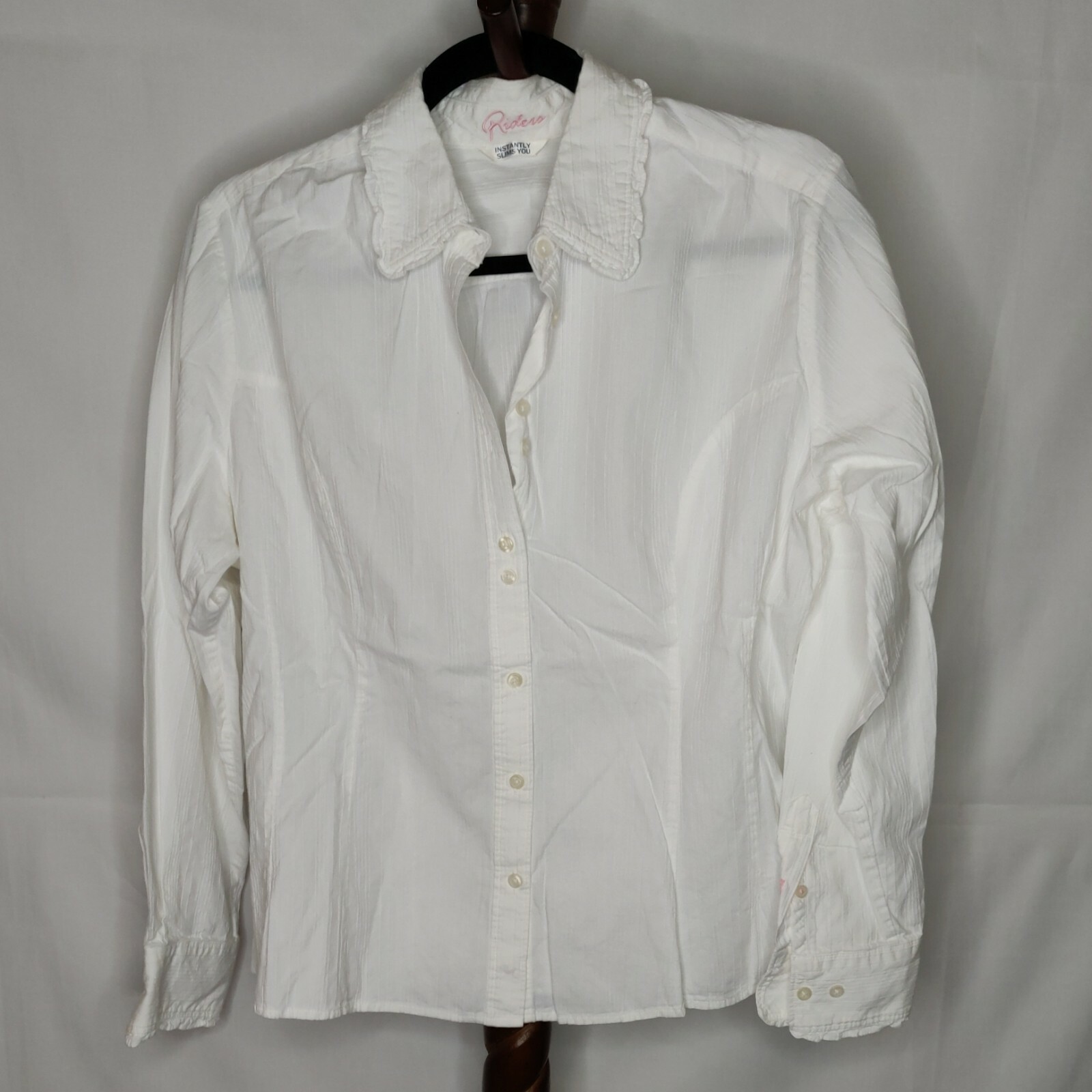 Riders by Lee women’s size L shirt white with white stripe button up long sleeve