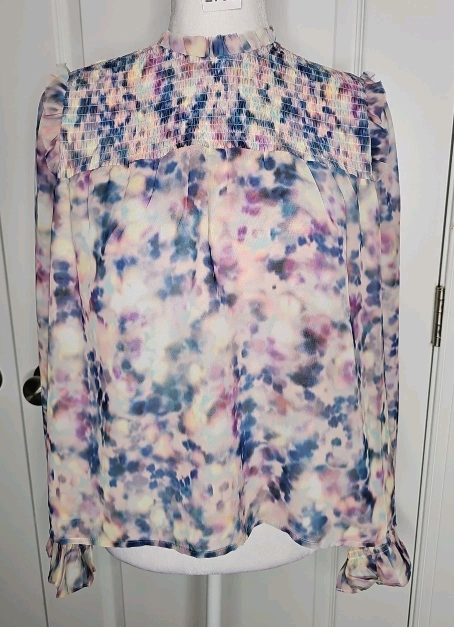 NWT $69 Steve Madden Soleil Abstract Floral Chiffon Long Sleeve Top Blouse M