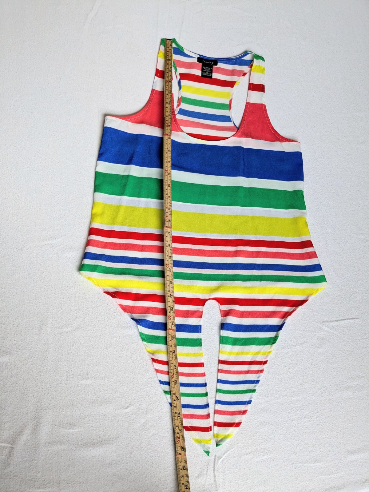 Timing Women’s Medium Chiffon Horizontal Striped Rainbow Racerback Tank Tie up