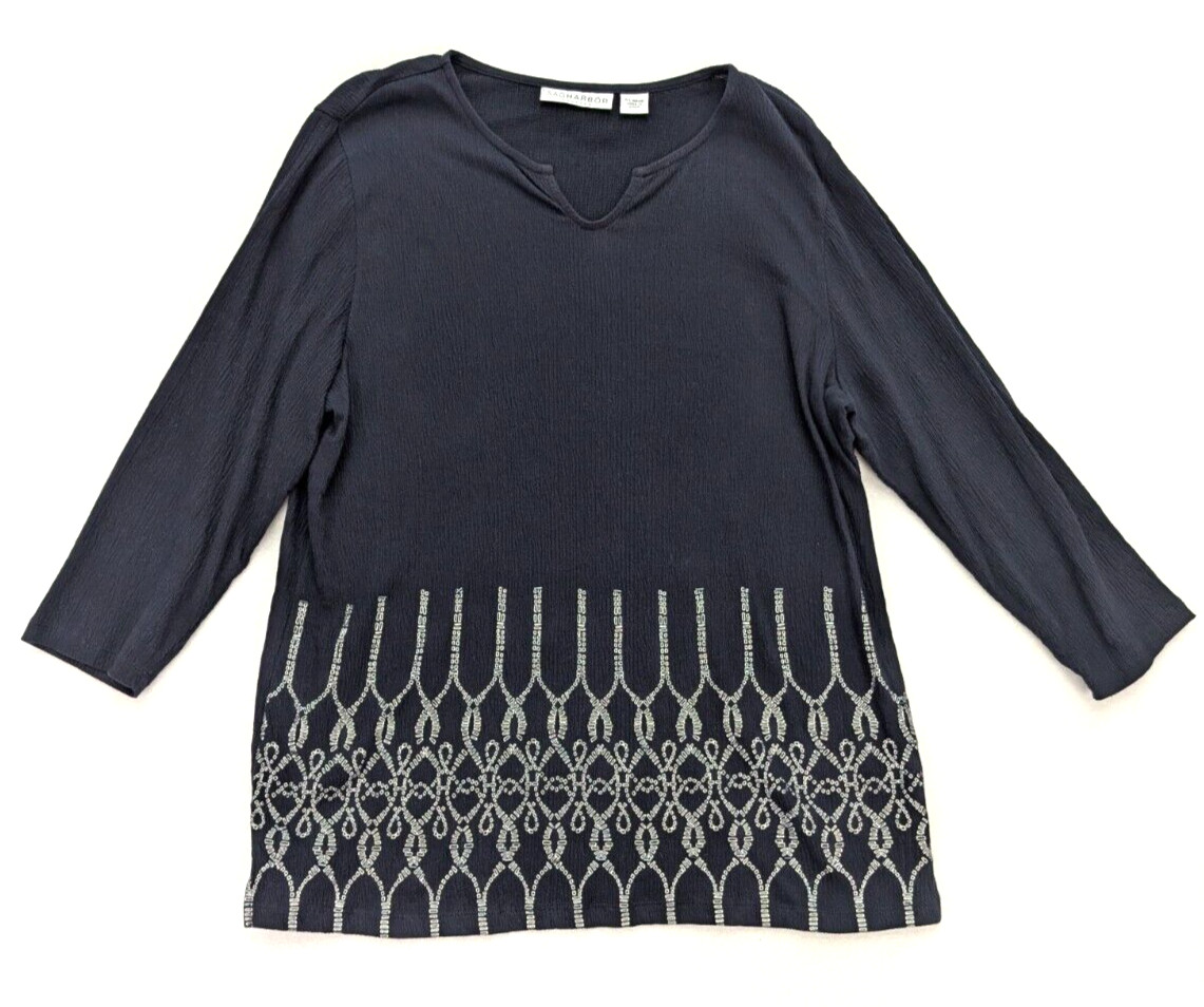 Sag Harbor Women’s Top Size XL Black Long Sleeve Tunic Boho Bohemian
