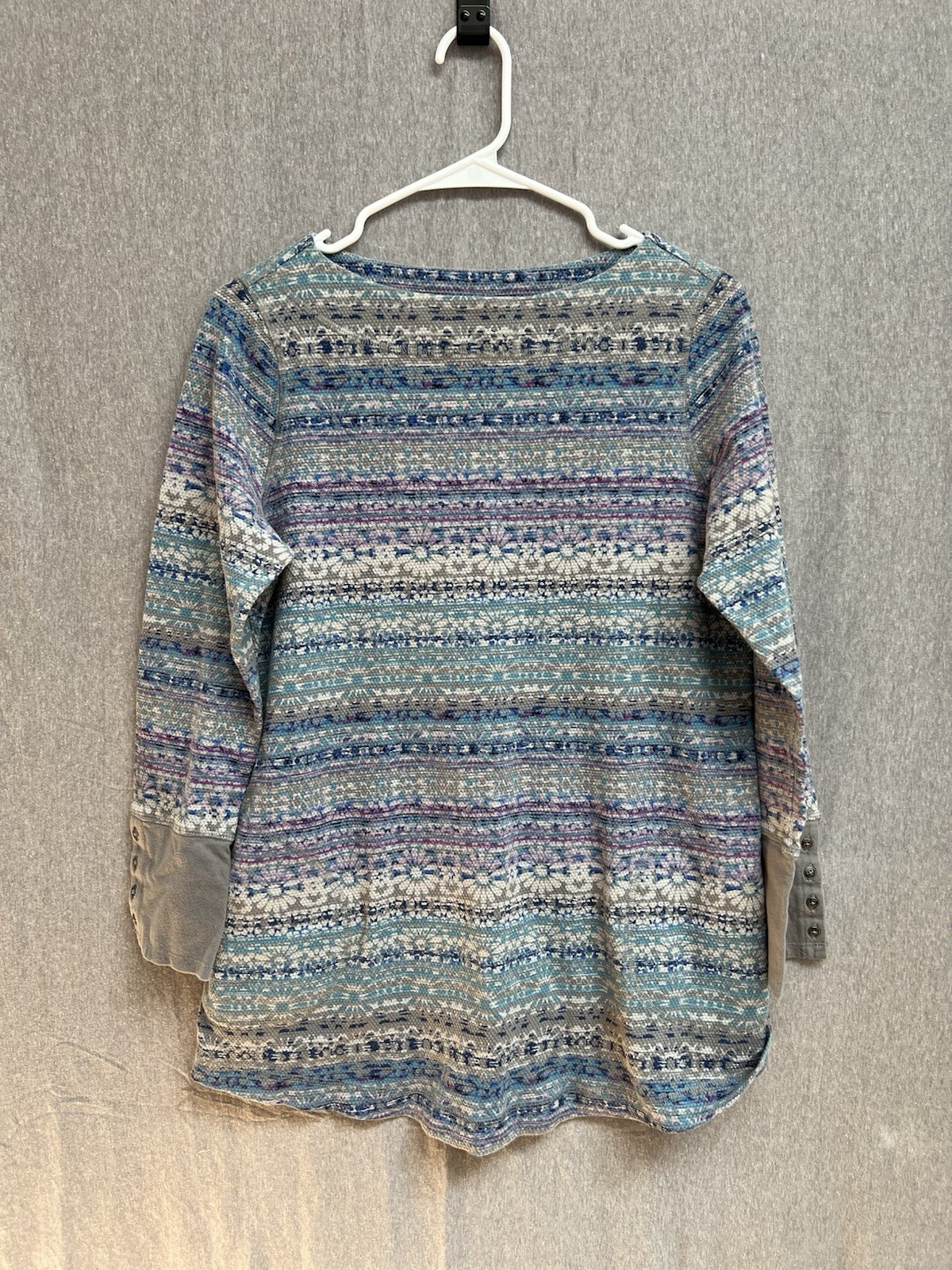 J Jill Thermal Tunic Top Gray Purple Blue Long Sleeve Shirt Pockets – Size M