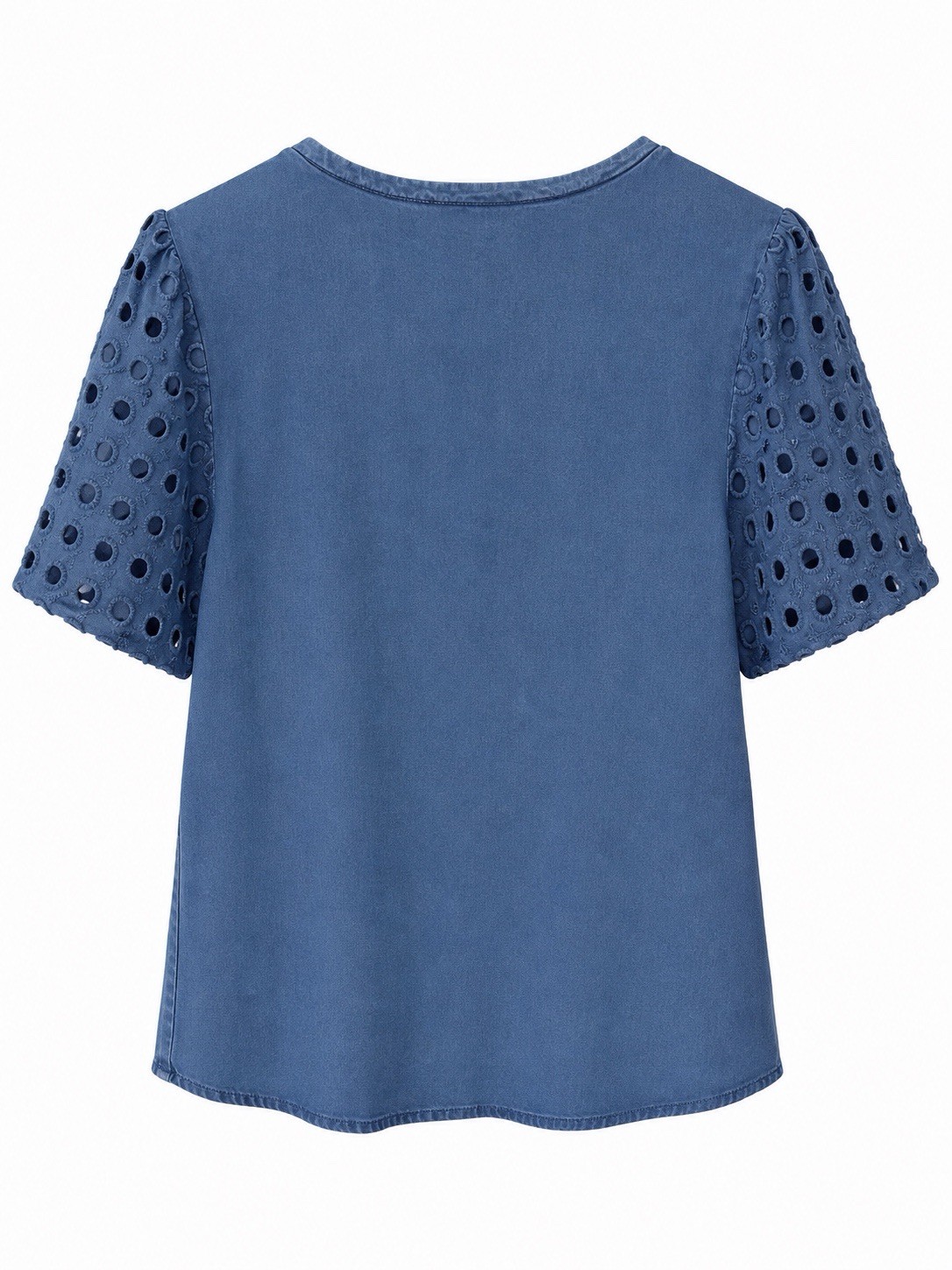 Marissa Olivia Women’s Blue Solid Scoop Neck Eyelet Pullover Blouse Size L
