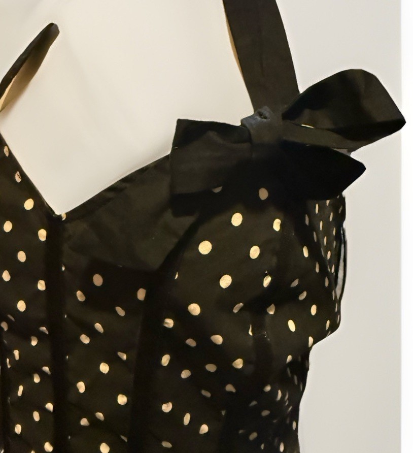Vintage Y2K Black Polka Dot Halter Top Bustier Glam Goth Rockabilly Retro XL