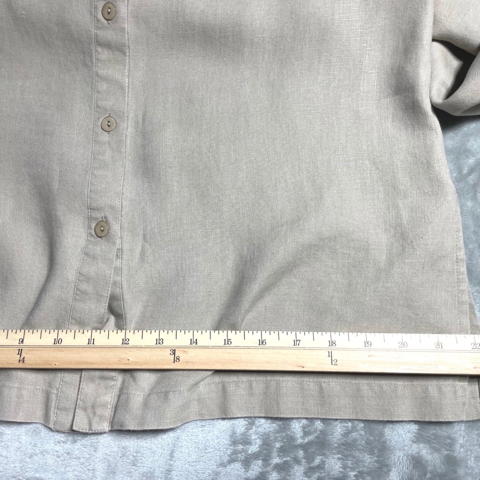 Lucy Pereda Button-Up Shirt Women’s L 100% linen Sand Color Coastal Summer Chic