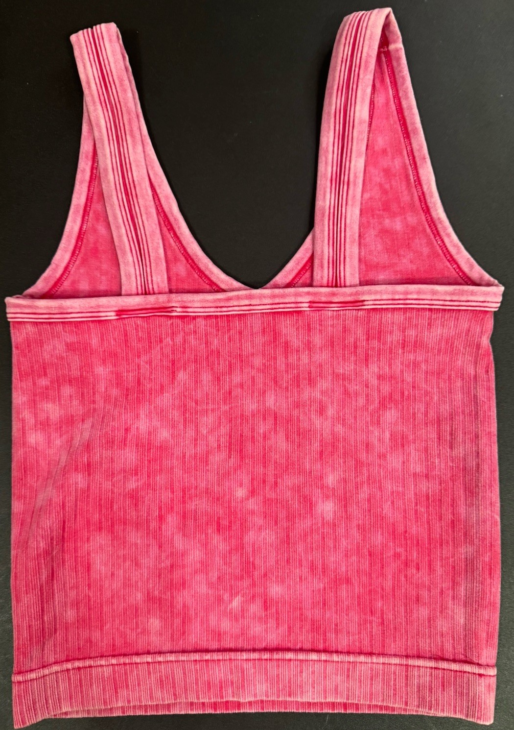 Zenana Pink Mineral Wash Ribbed Seamless Tank Top S/M V Neck Stretch Cami New
