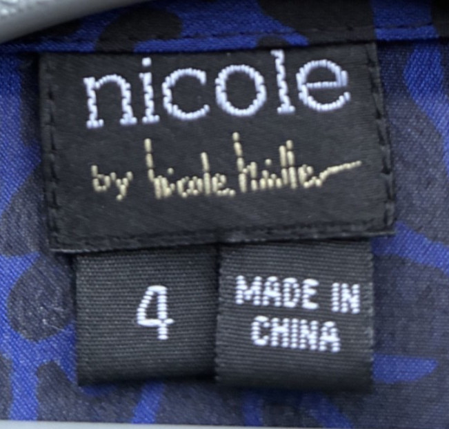 Nicole Miller Blouse Blue&Black Sheer w/Camisole Long Sleeves Button Up NWT