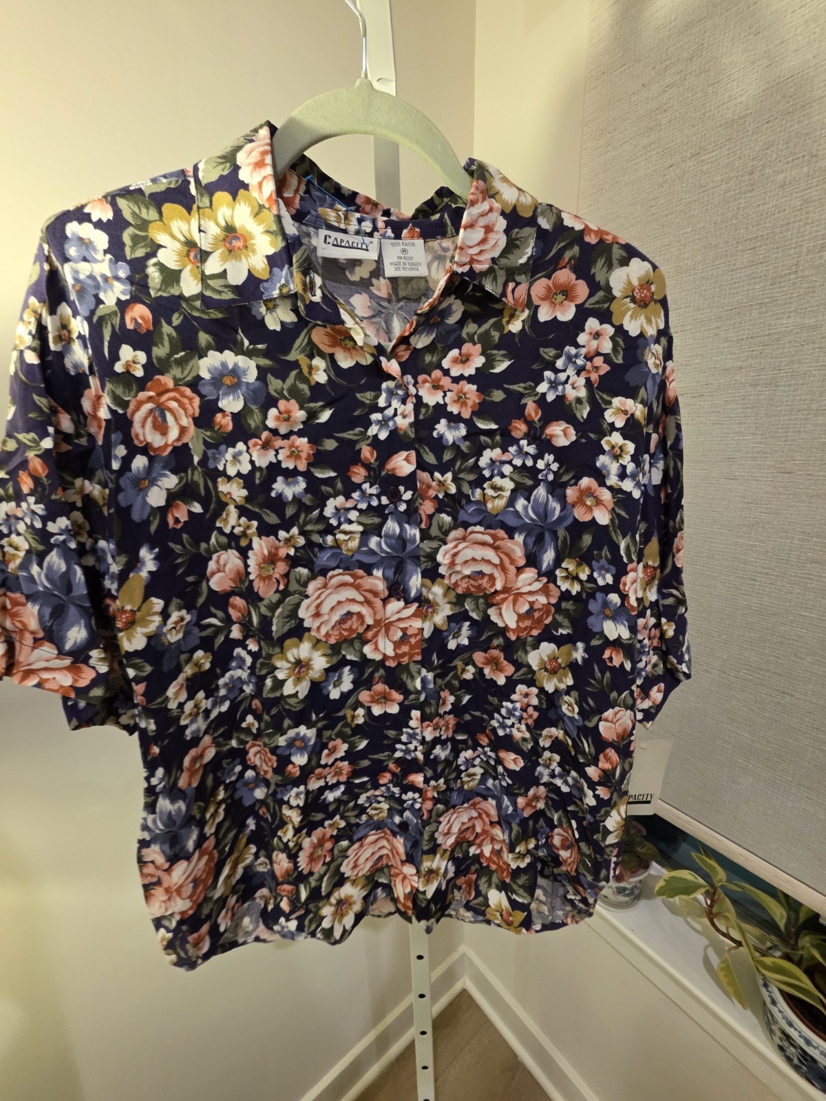 VTG Floral 90s Button Down Rayon Short Sleeve Blouse Deadstock NWT Cottage Camp
