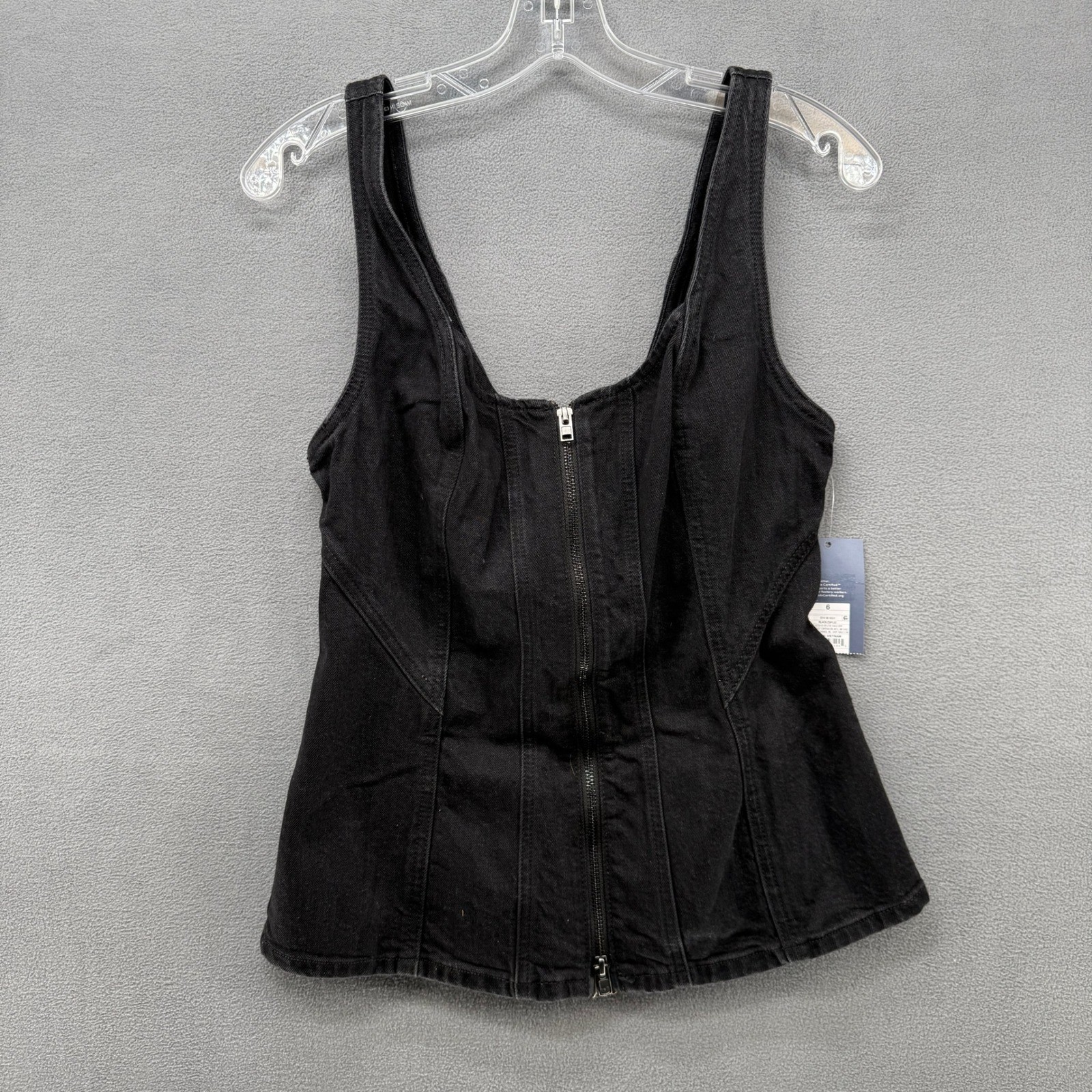Universal Thread Black Denim Corset Style Tank Top Zip Front Women’s Size 6