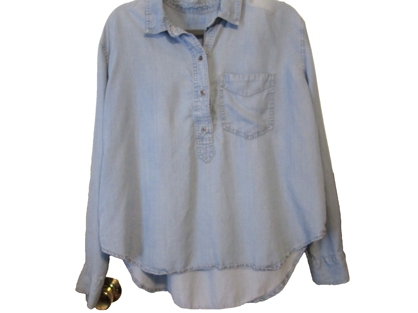 Women’s 1/2 Button Up Long Sleeve Light Blue Blouse Size Medium