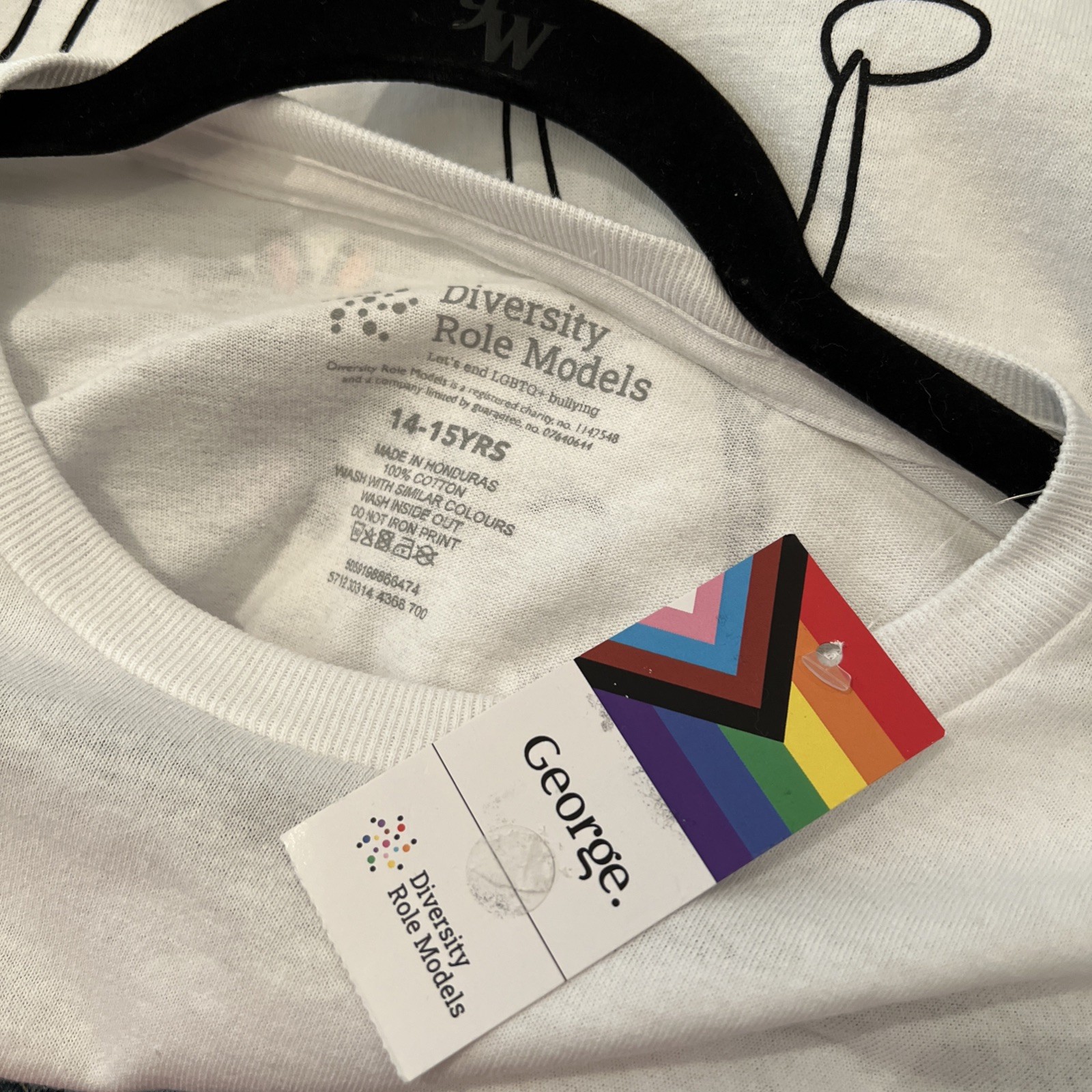NEW Diversity T Shirt White Age 14 15 LOVE IS LOVE Role Models Tags Rainbow