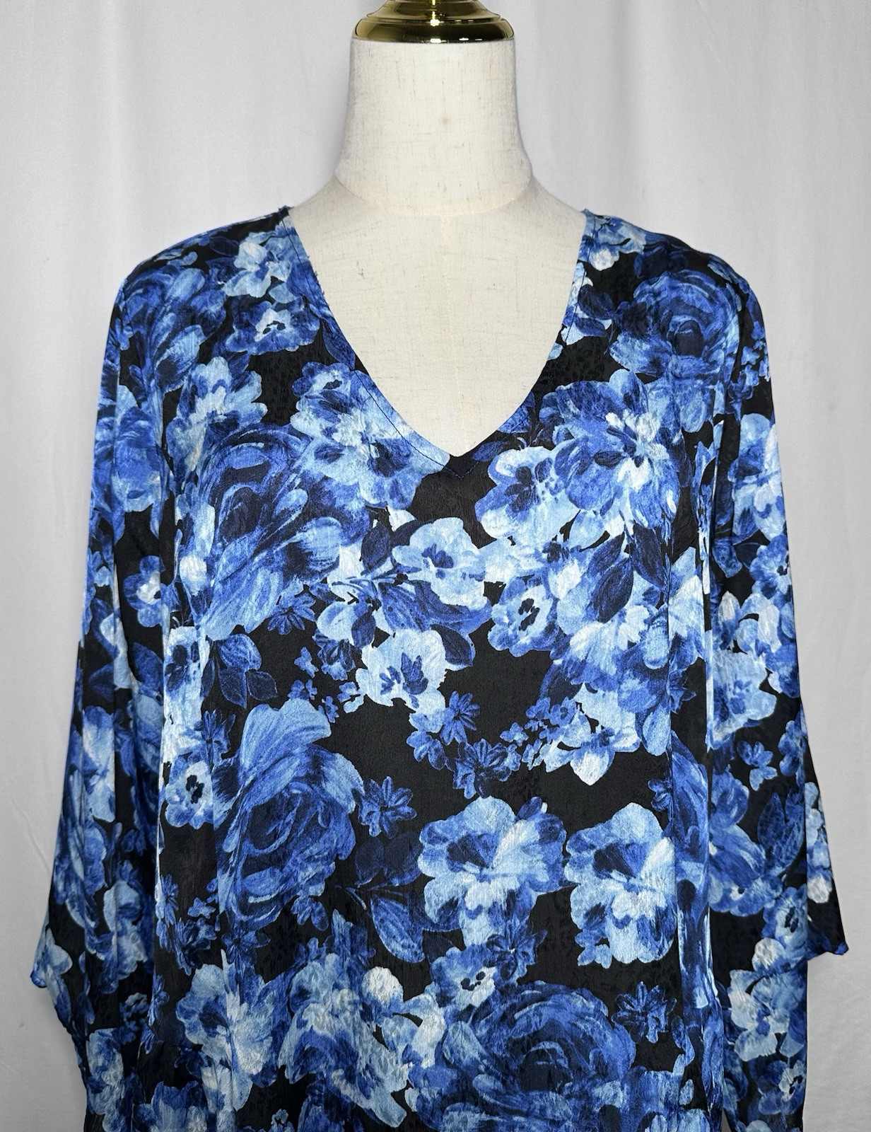 Slim Factor Investments Tunic Top Shirt Blouse 2X Chiffon 3/4 Sleeve Blue $79