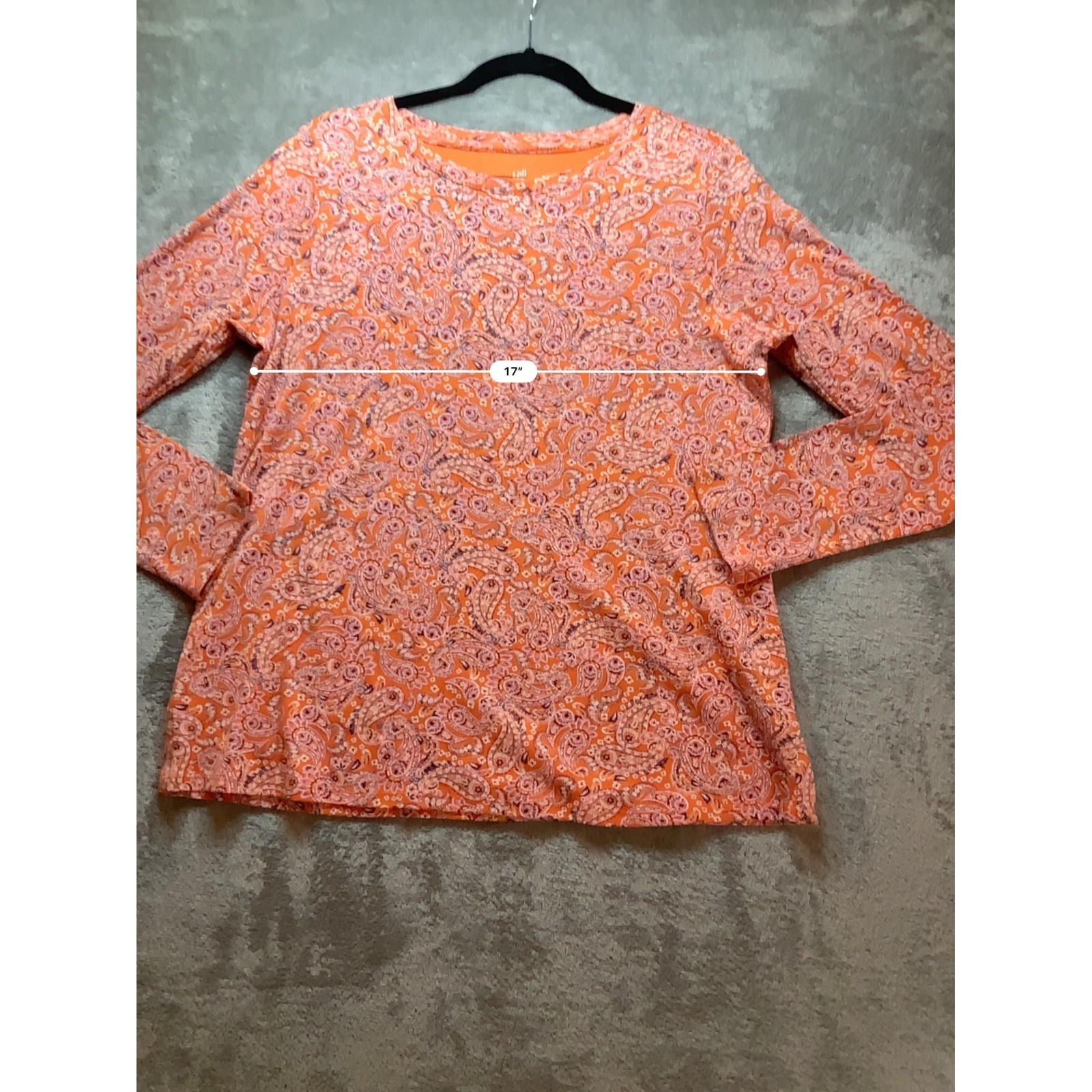 J. Jill Womens Orange Paisley Pima Cotton Long Sleeve Crew Neck Tee Size M