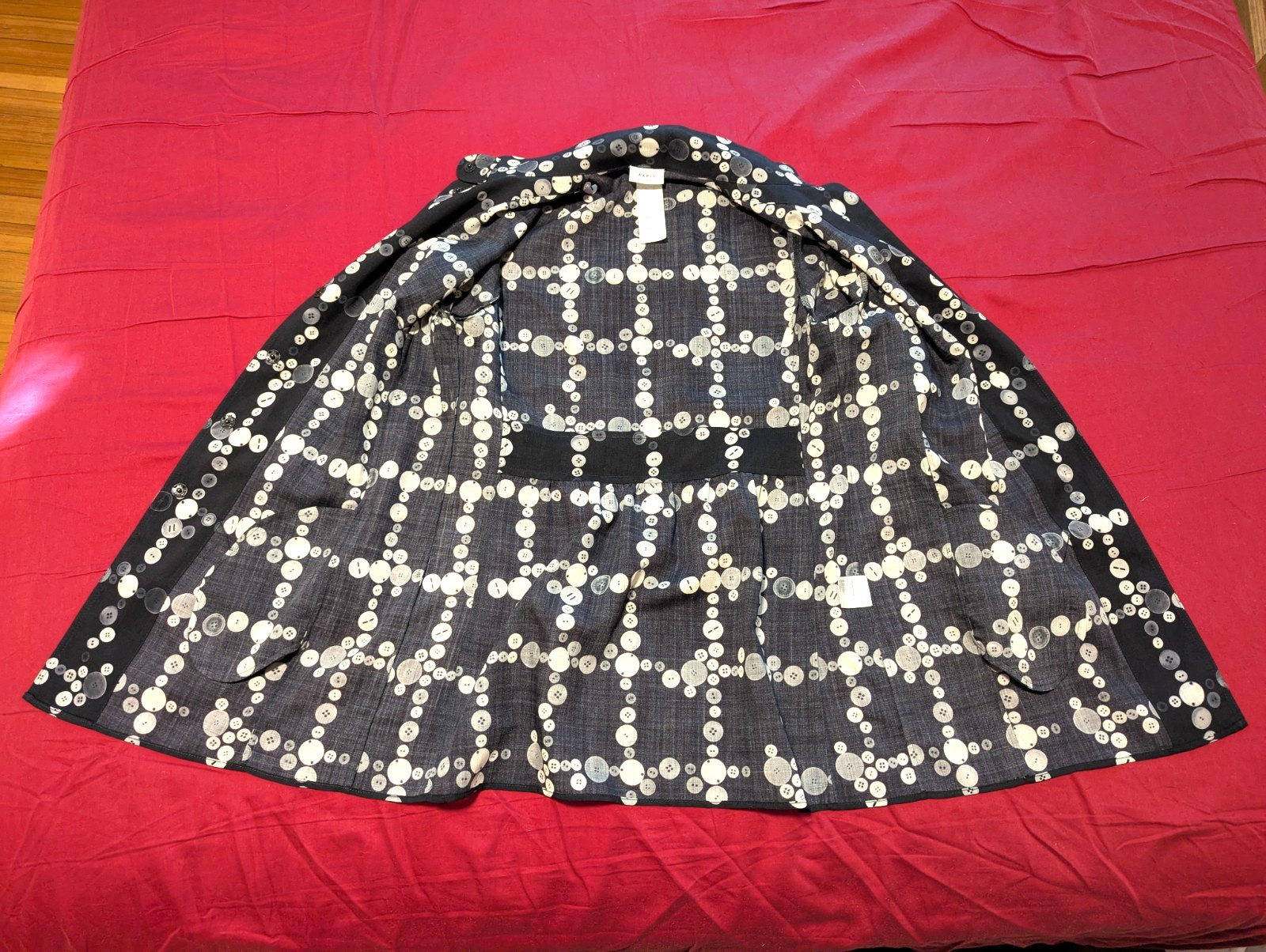$800 Akris Punto sz 8-10 Wool Button Print Blouse Tunic Top Long Mandarin Snap