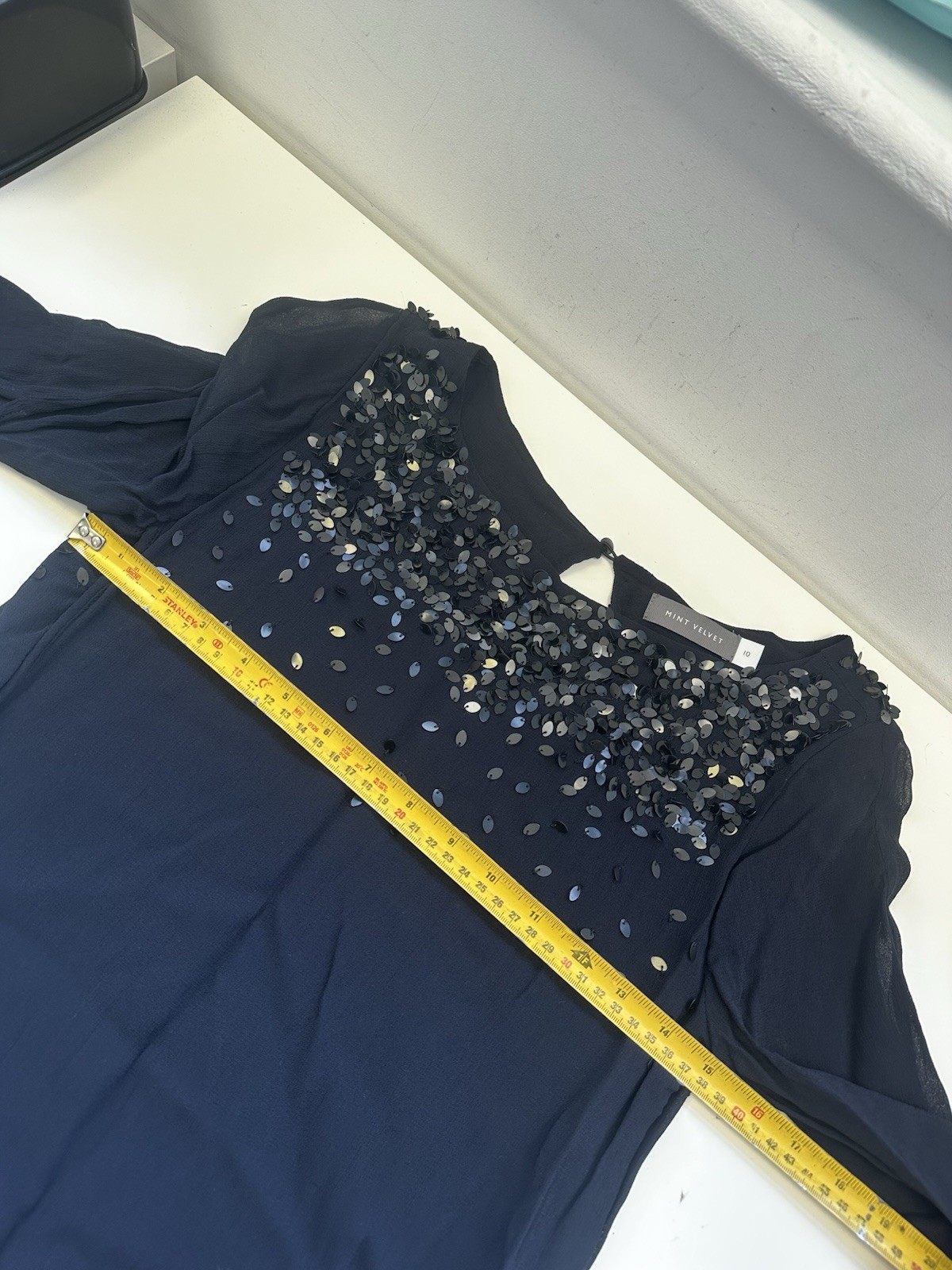 Mint Velvet Navy Sequin Embellished Top Size 10 Evening Occasion Asymmetric
