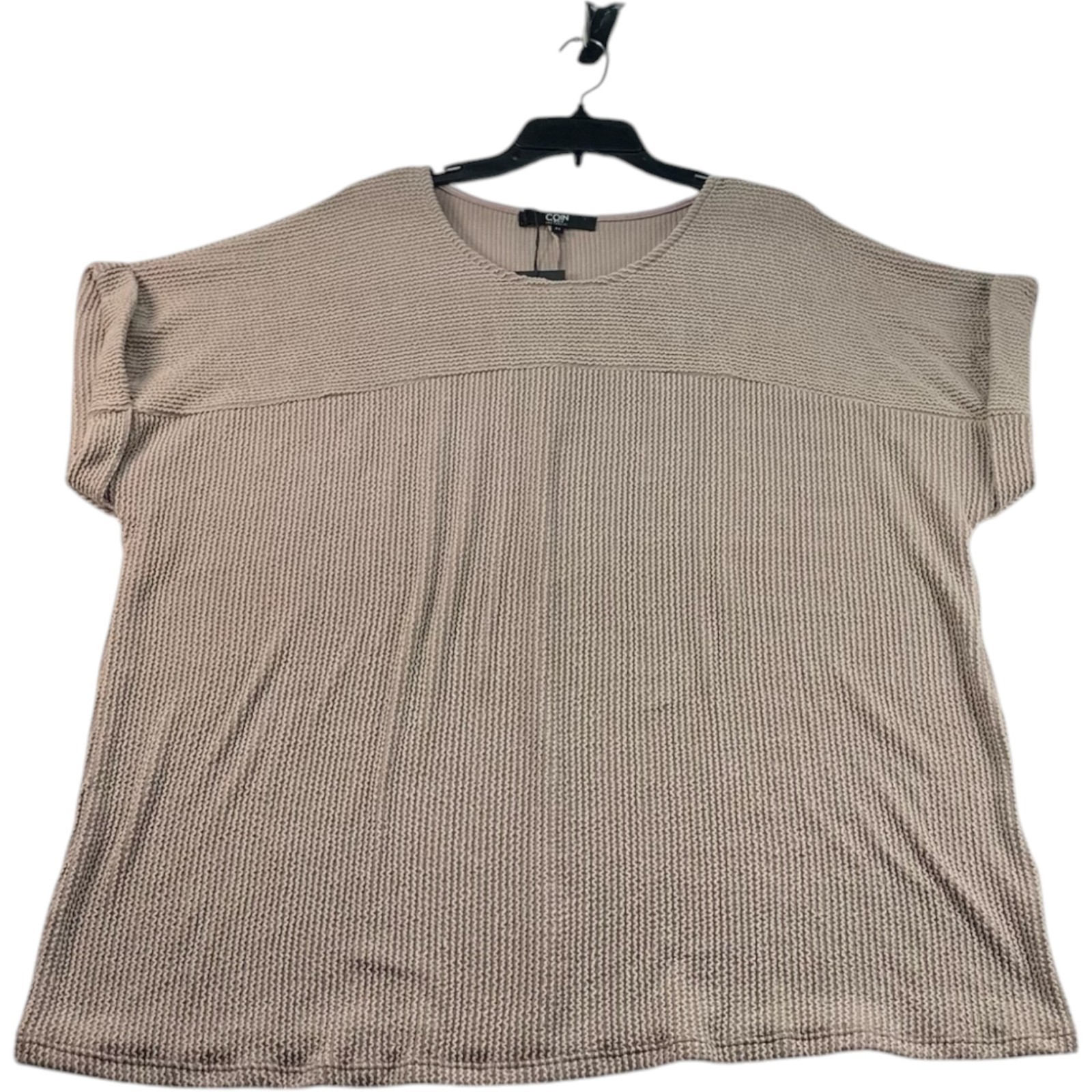 Coin 1804 Blouse Womens Plus Size 2X Tan Textured Short Sleeve Stretch New