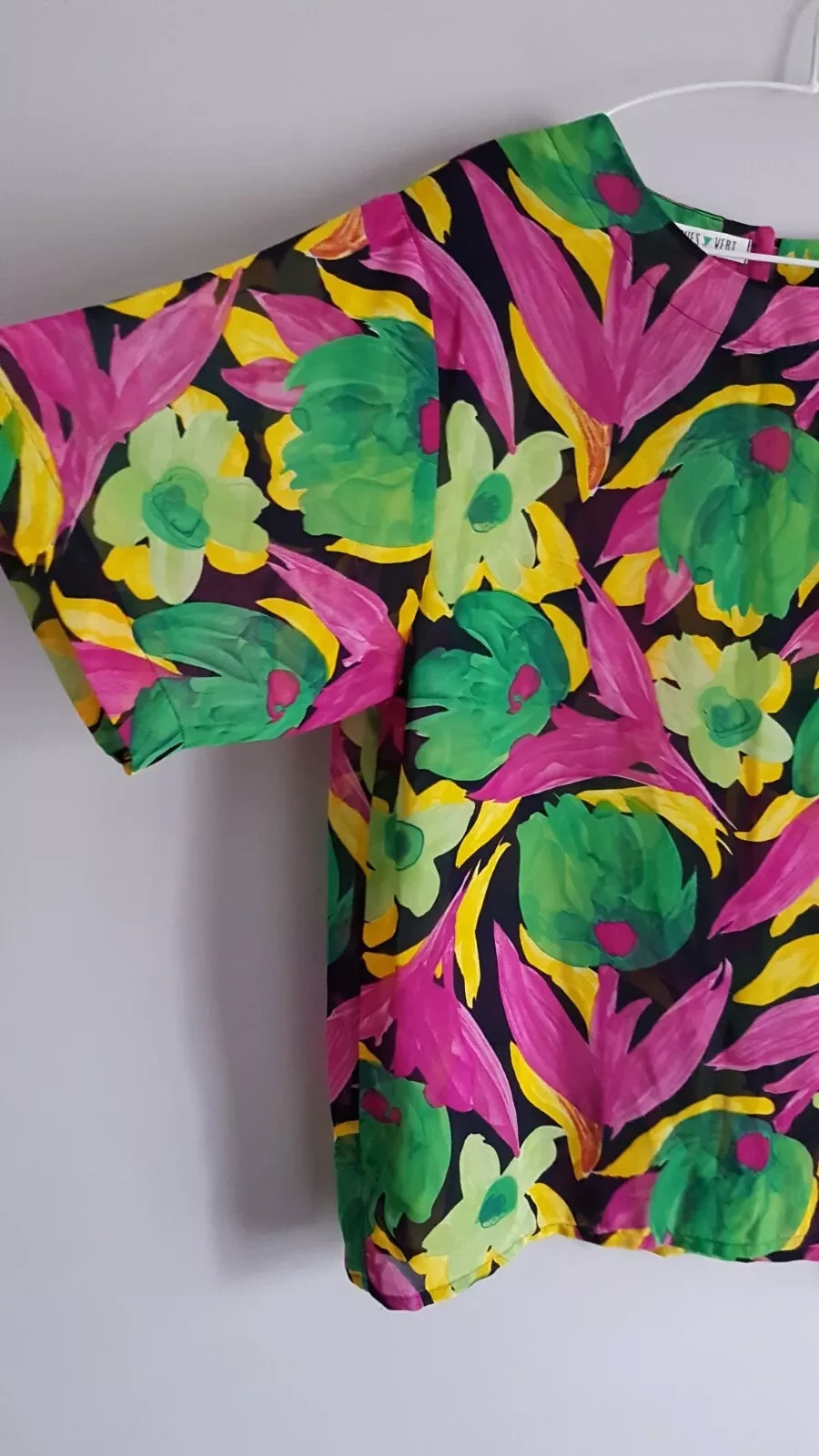 JACQUES VERT Short Sleeve Semi Sheer Floral Blouse Top Size UK 18 44″bust