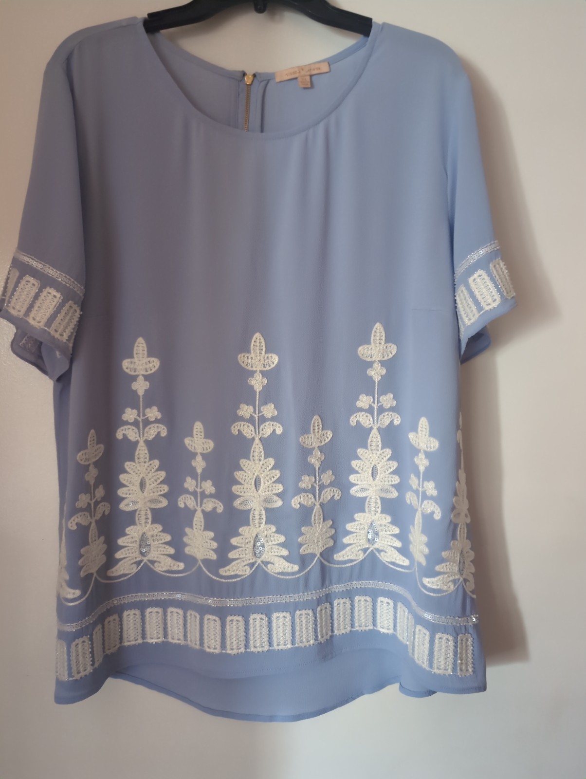 Gibson Latimer Women’s Light Purple Embellished Short Sleeve XL Blouse