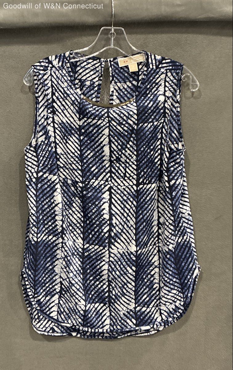 Michael Michael Kors Women’s Blue White Chevron Batik Print Neck Bar Top Sz S
